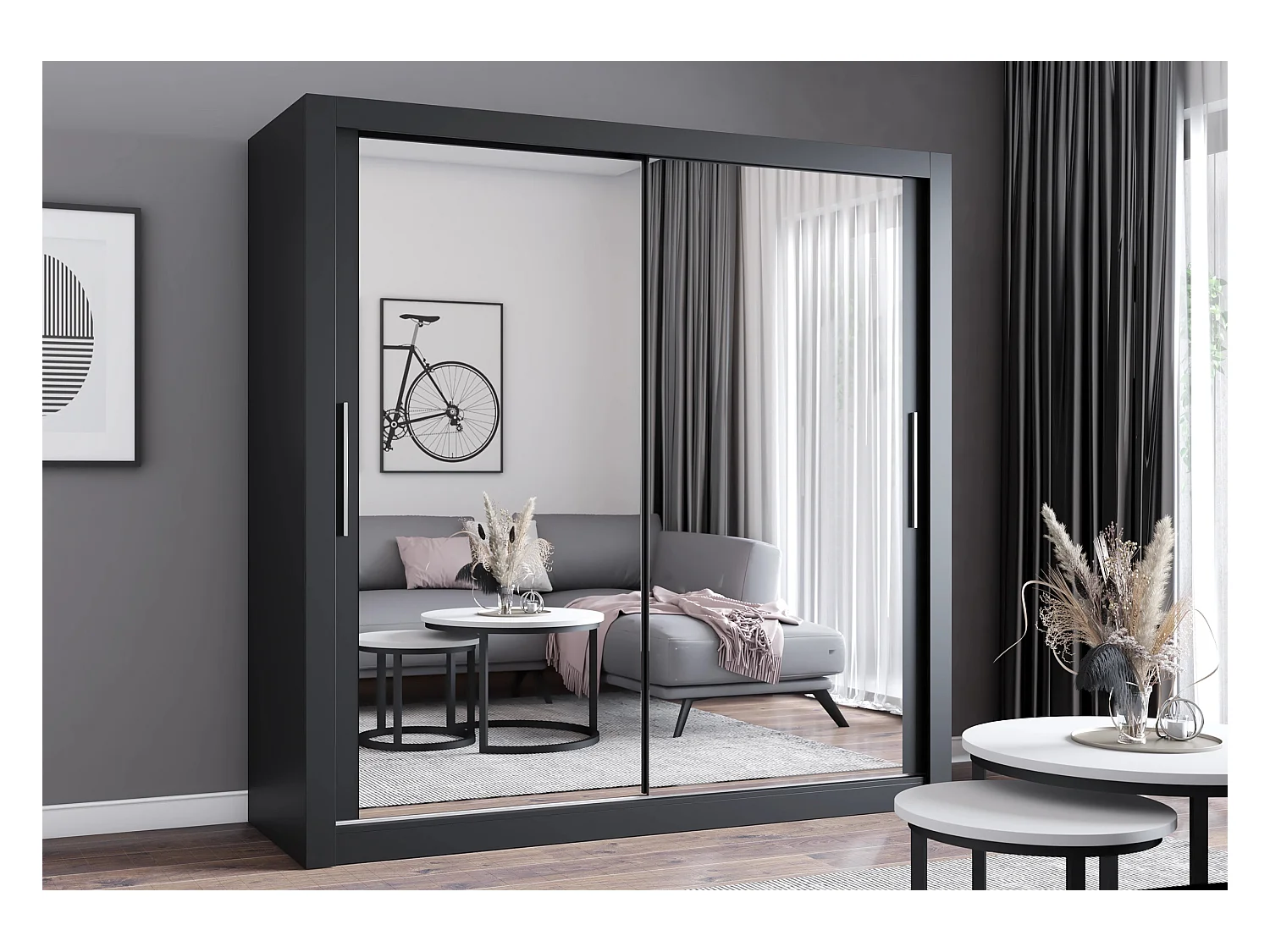 Armoire Maer 203 cm avec miroir - Noir