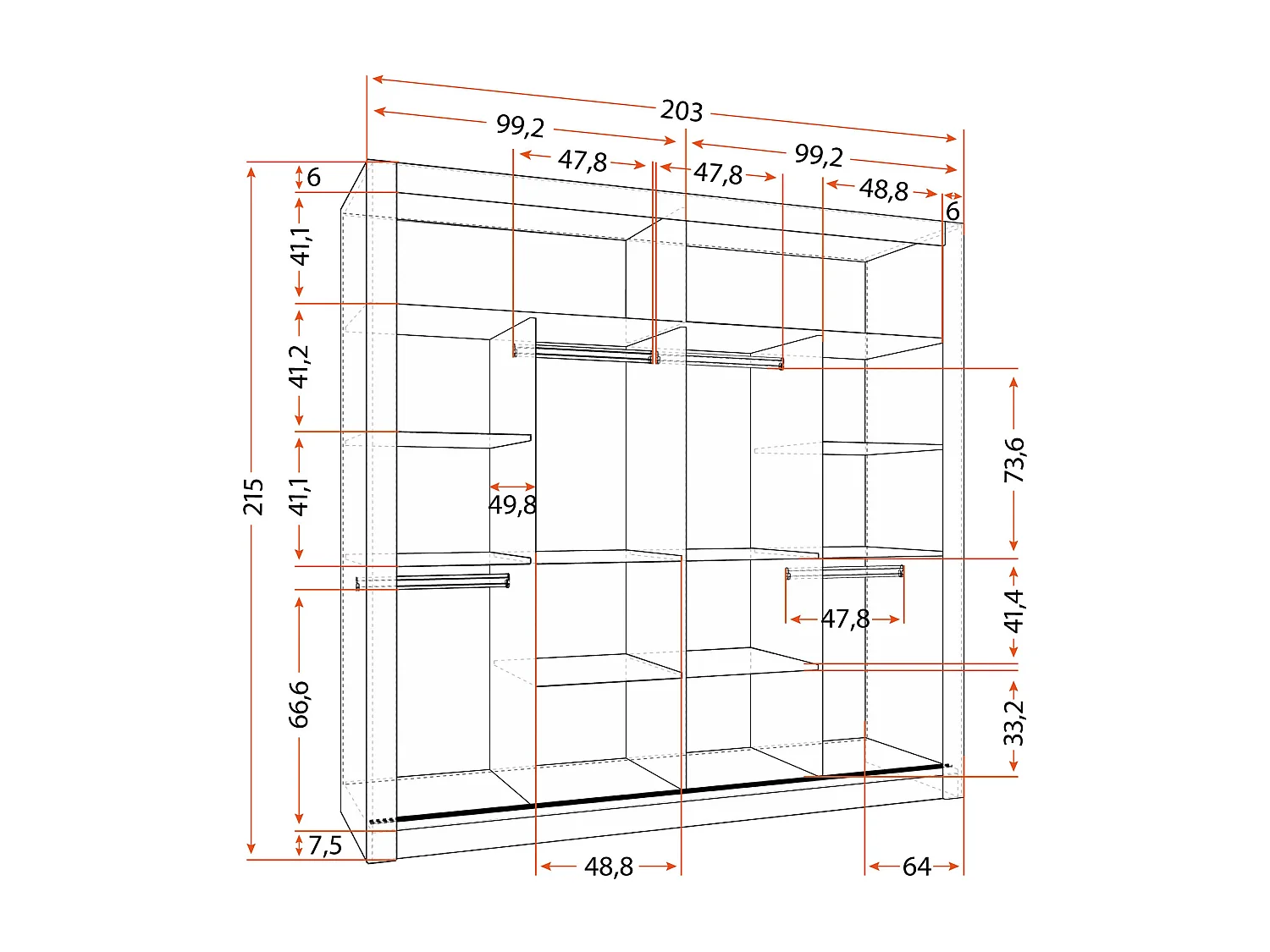 Armoire Maer 203 cm avec miroir - Noir