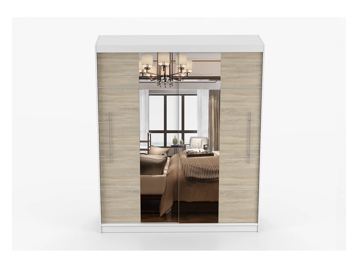 Armoire Orelia 203 cm avec miroir - Blanc - Chêne