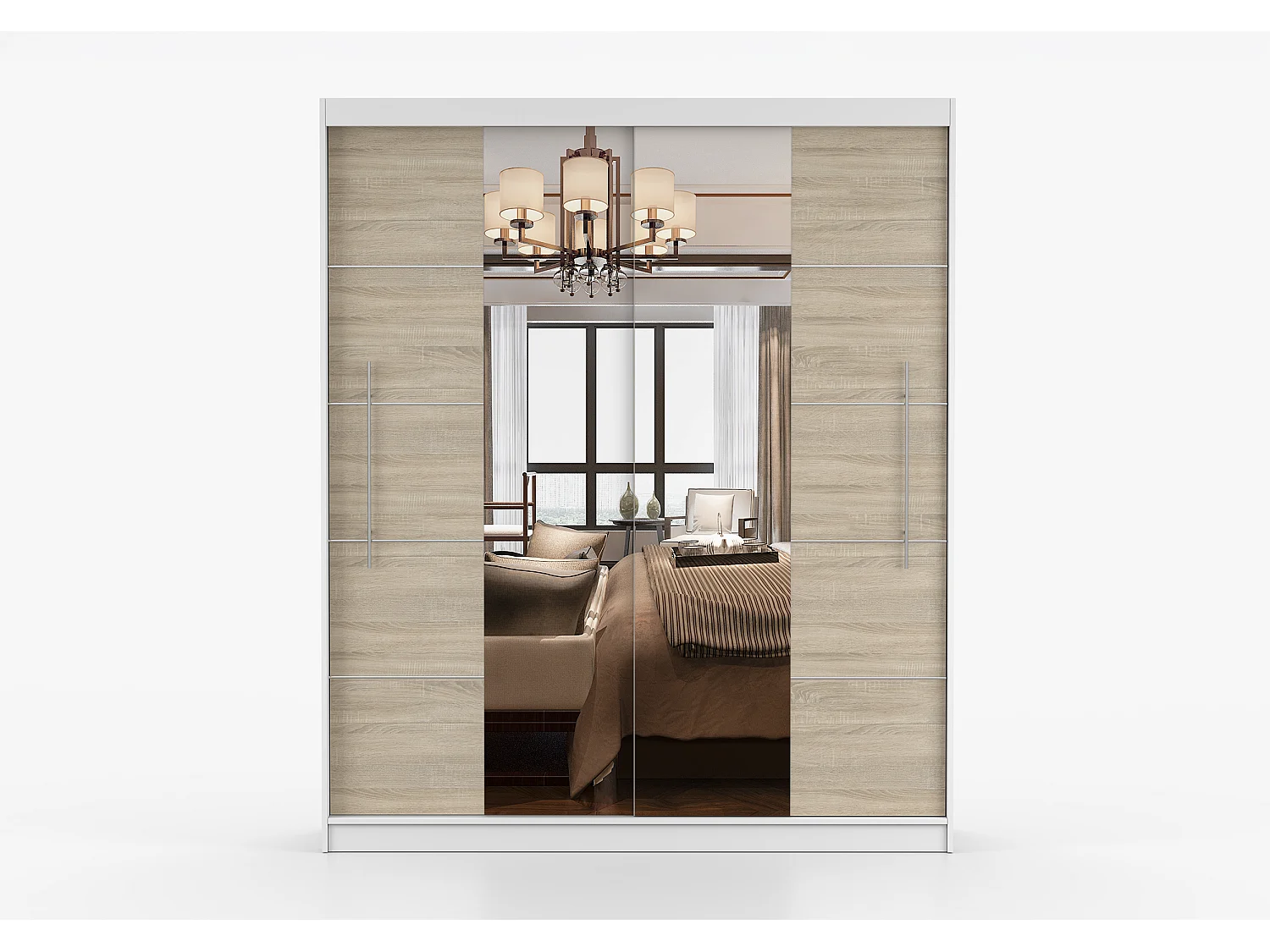 Armoire Orelia 203 cm avec miroir - Blanc - Chêne