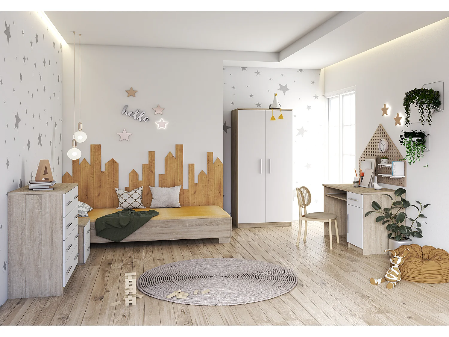 Armoire Illyria 80 cm - Chêne - Blanc