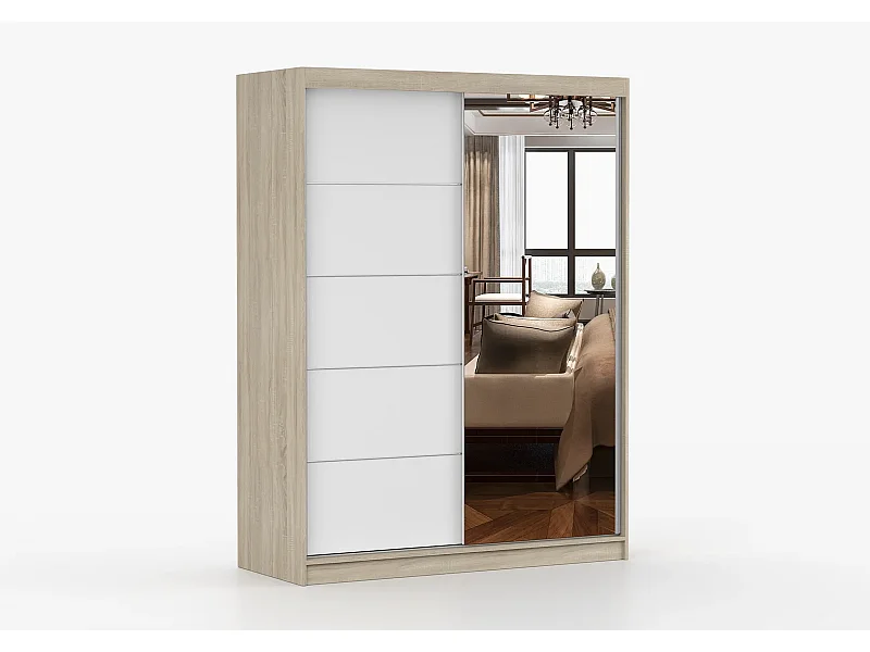 Armoire Vaiana 150 cm avec miroir - Chêne - Blanc