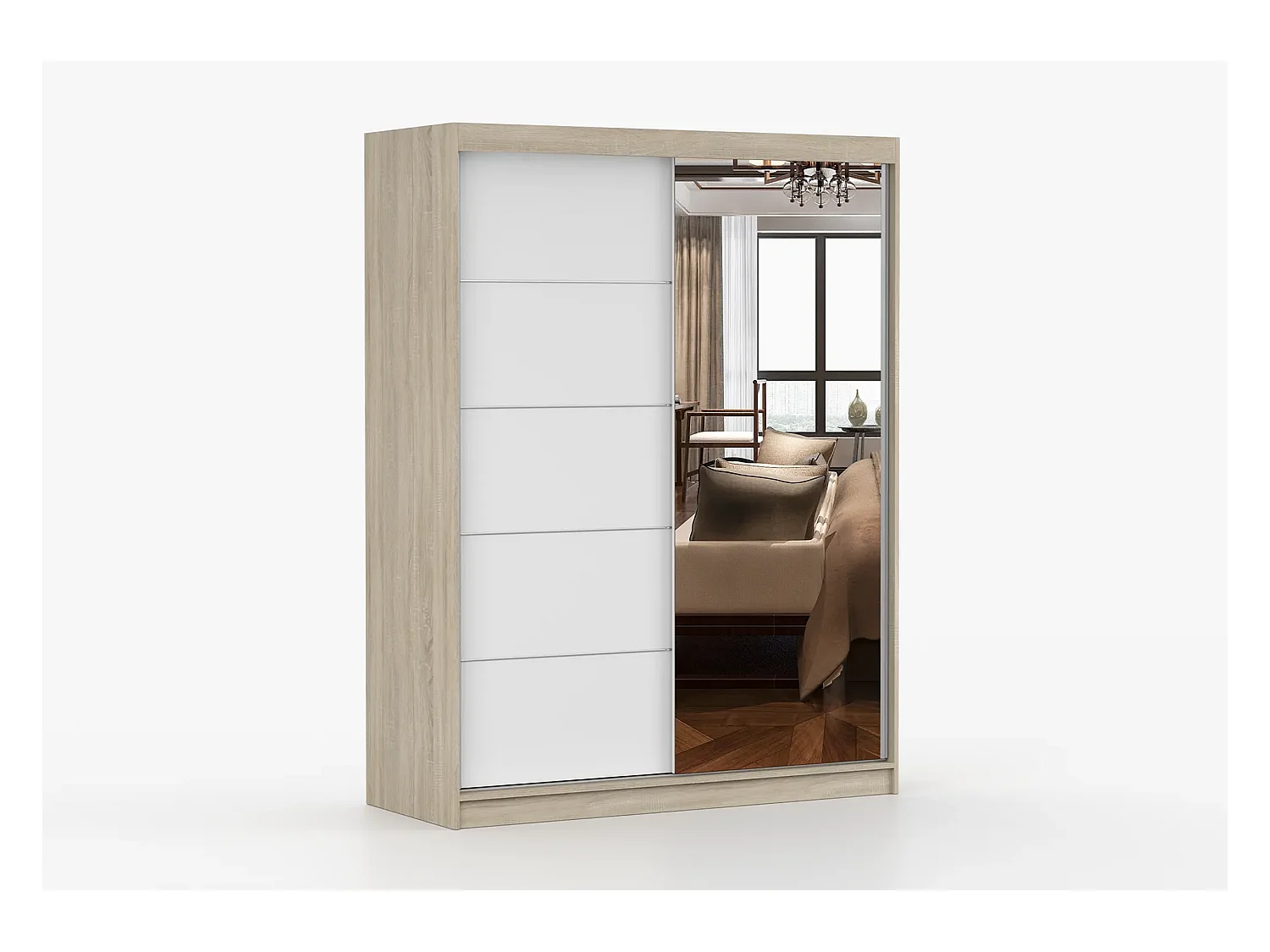 Armoire Vaiana 150 cm avec miroir - Chêne - Blanc