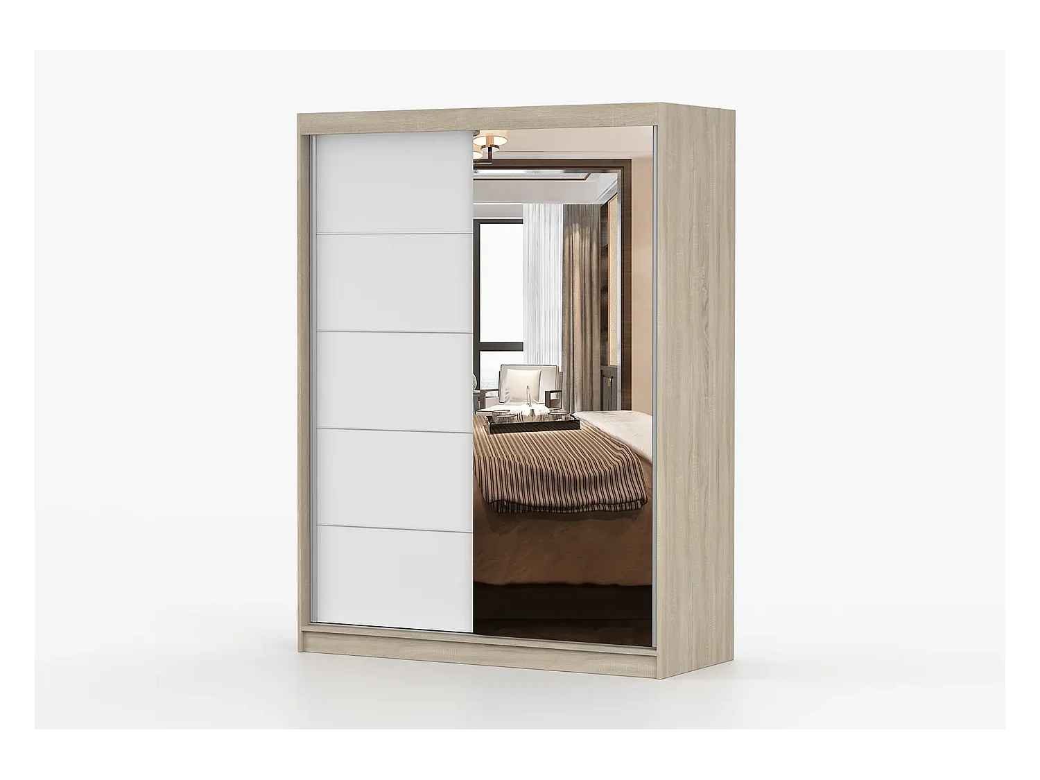 Armoire Vaiana 150 cm avec miroir - Chêne - Blanc
