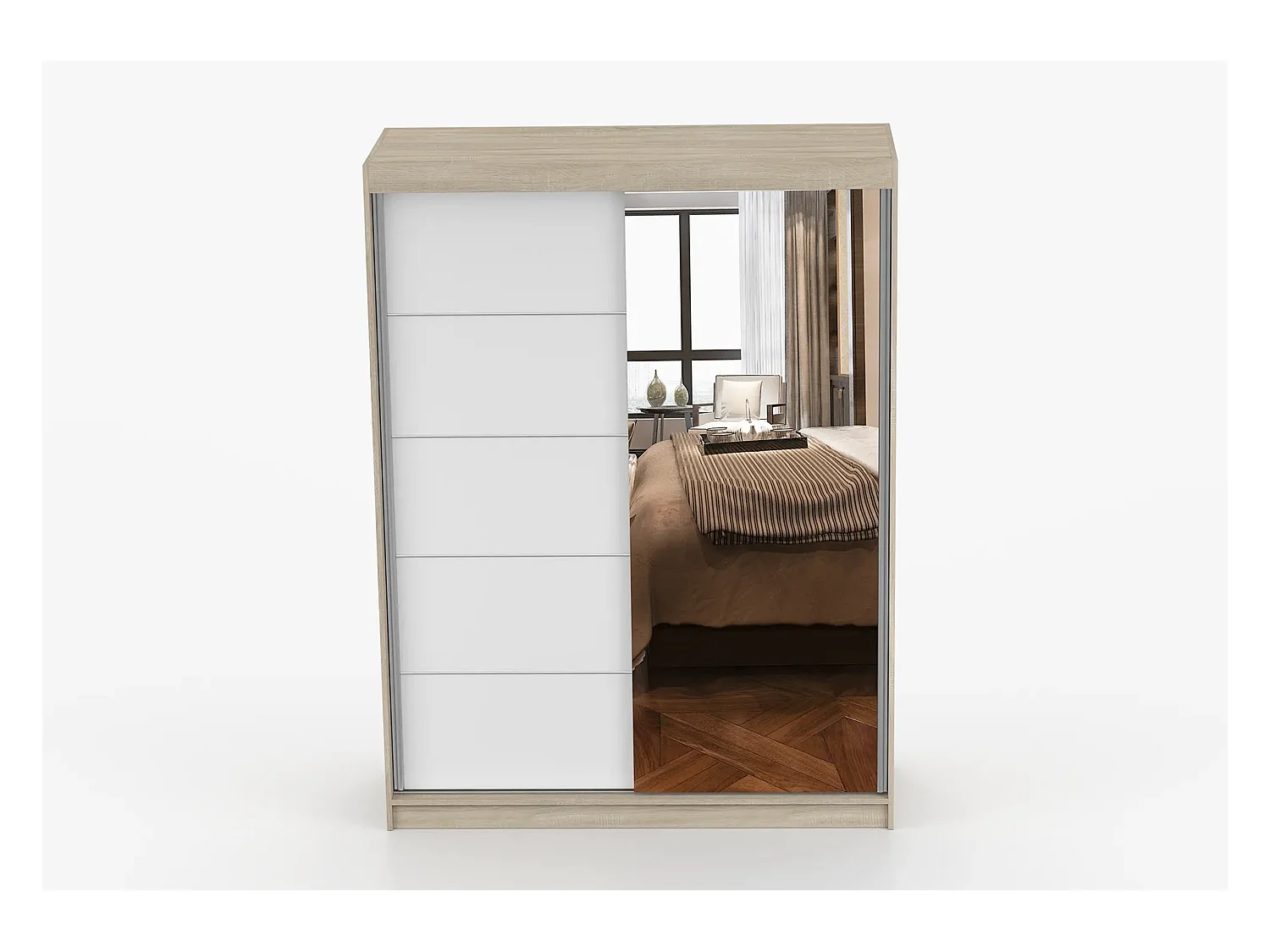 Armoire Vaiana 150 cm avec miroir - Chêne - Blanc