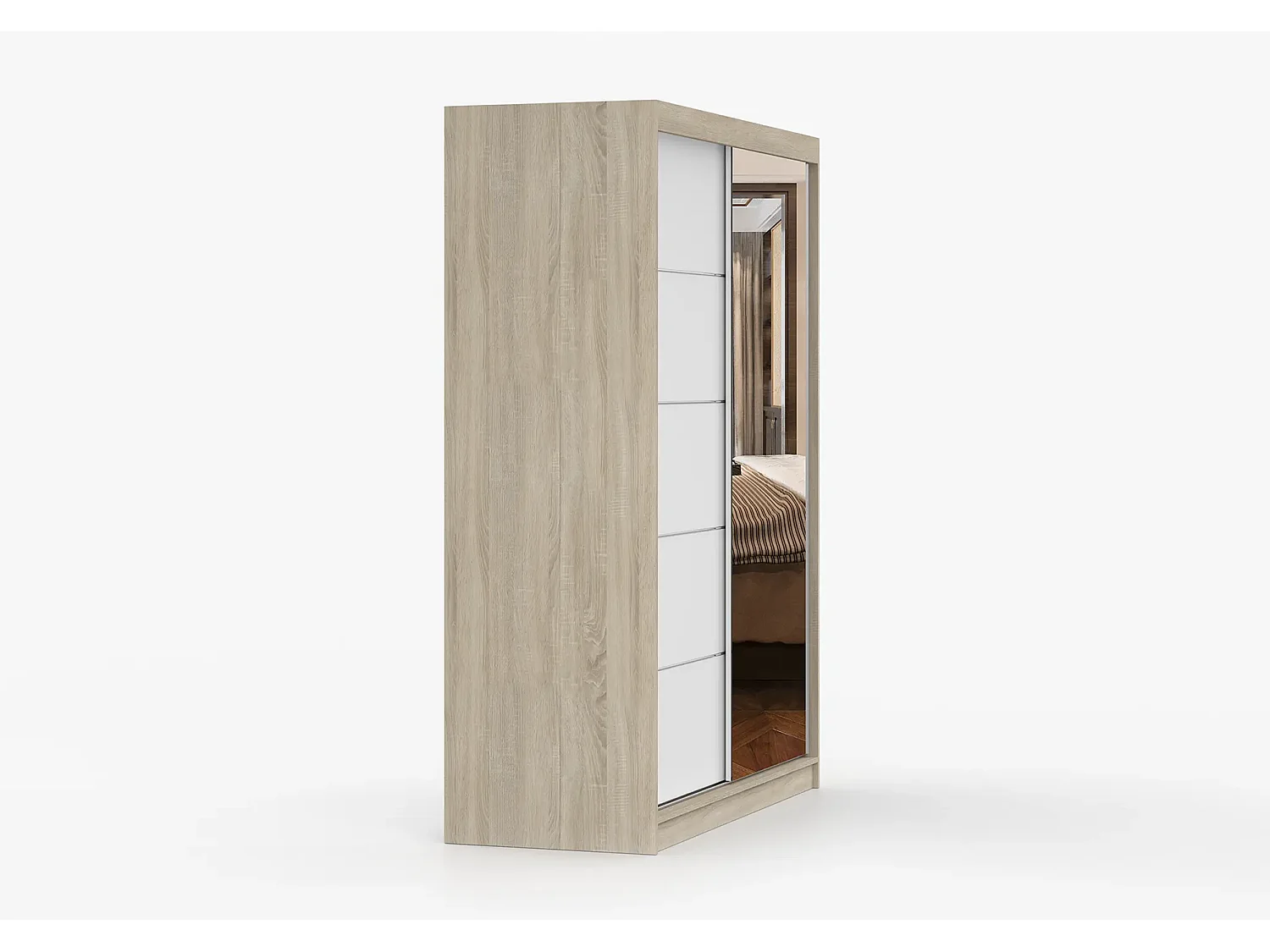 Armoire Vaiana 150 cm avec miroir - Chêne - Blanc