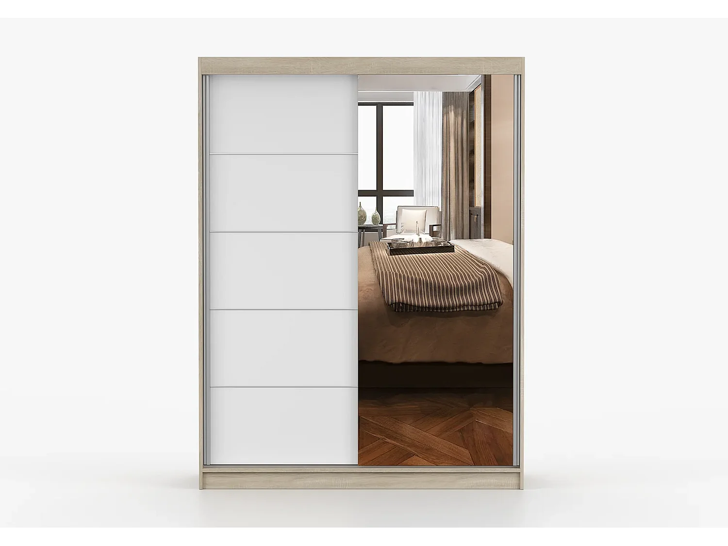 Armoire Vaiana 150 cm avec miroir - Chêne - Blanc