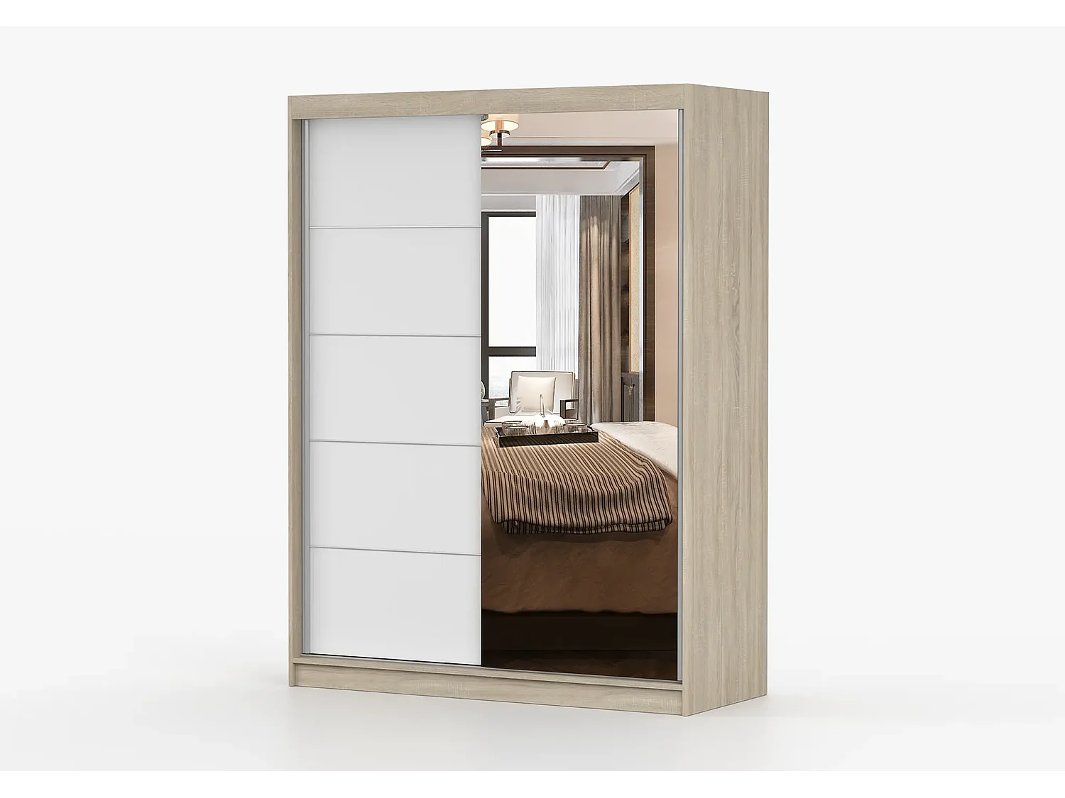 Armoire Vaiana 150 cm avec miroir - Chêne - Blanc