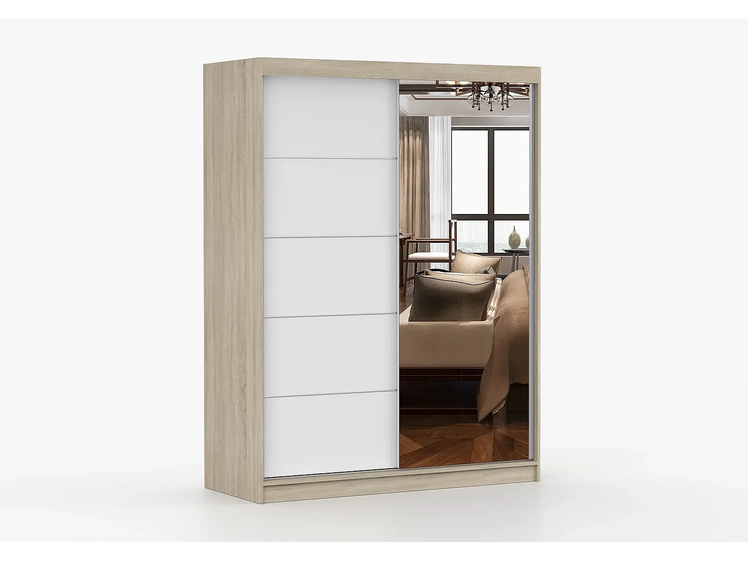 Armoire Vaiana 150 cm avec miroir - Chêne - Blanc