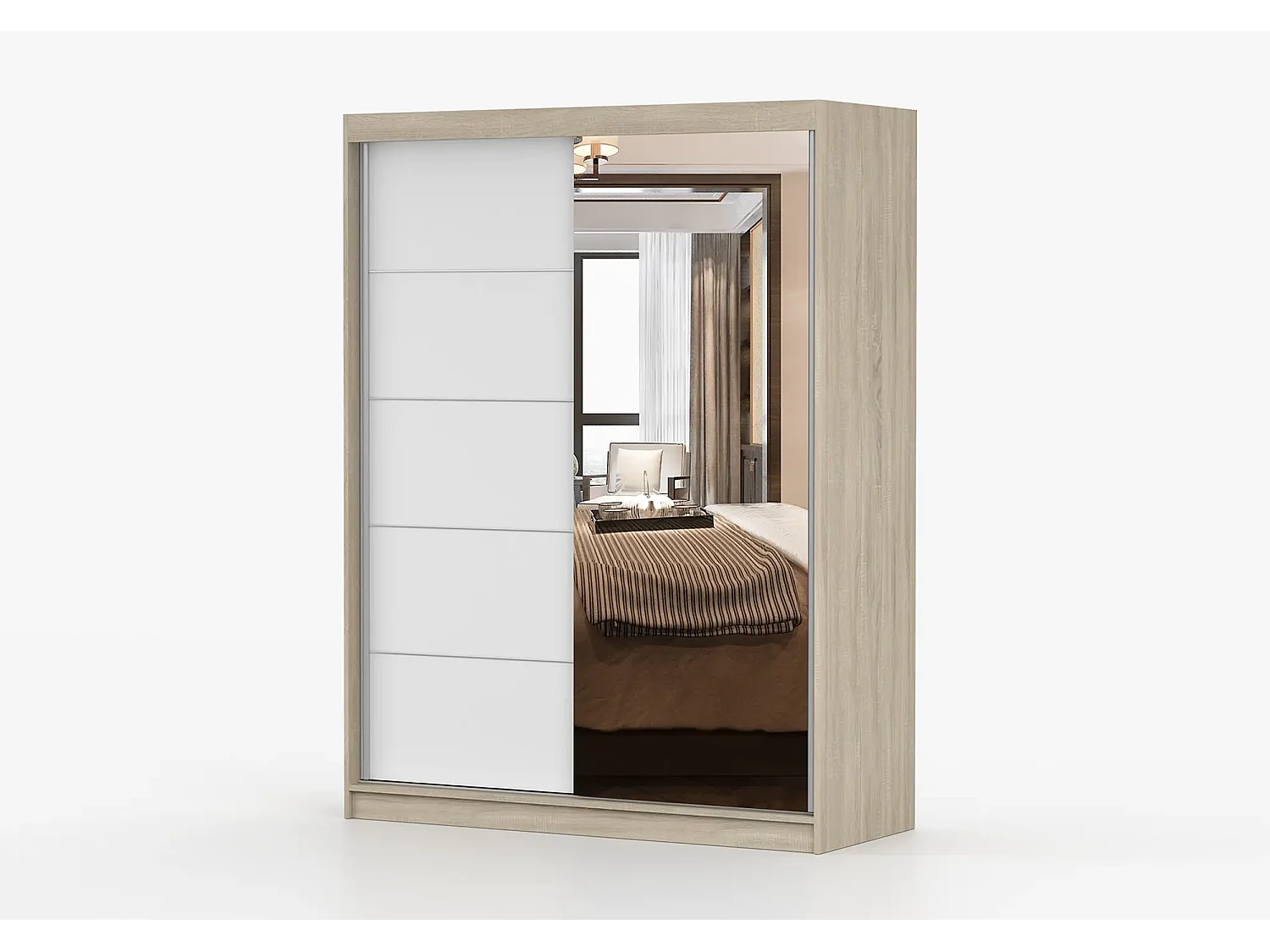 Armoire Vaiana 150 cm avec miroir - Chêne - Blanc