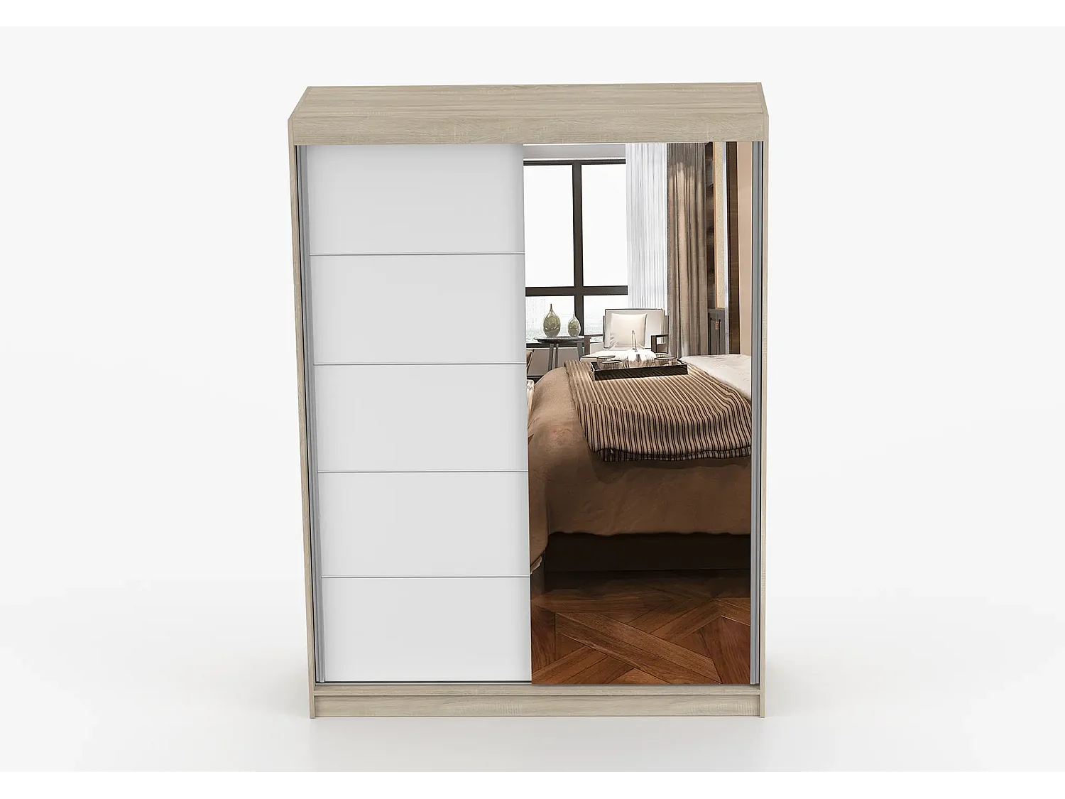 Armoire Vaiana 150 cm avec miroir - Chêne - Blanc