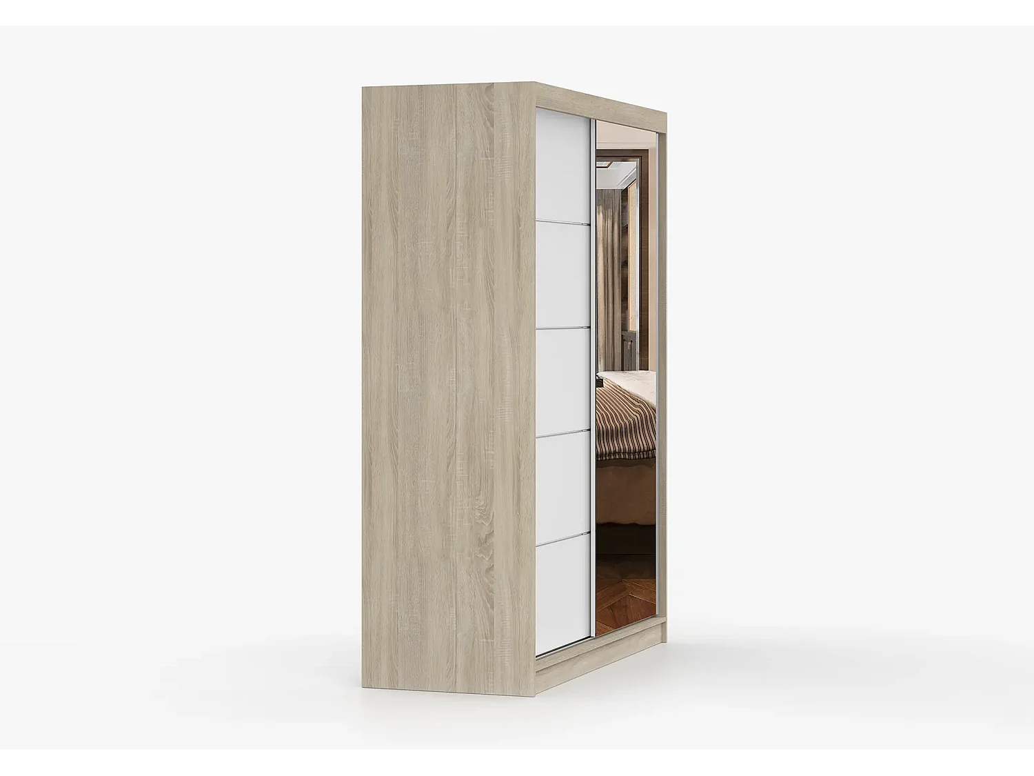 Armoire Vaiana 150 cm avec miroir - Chêne - Blanc