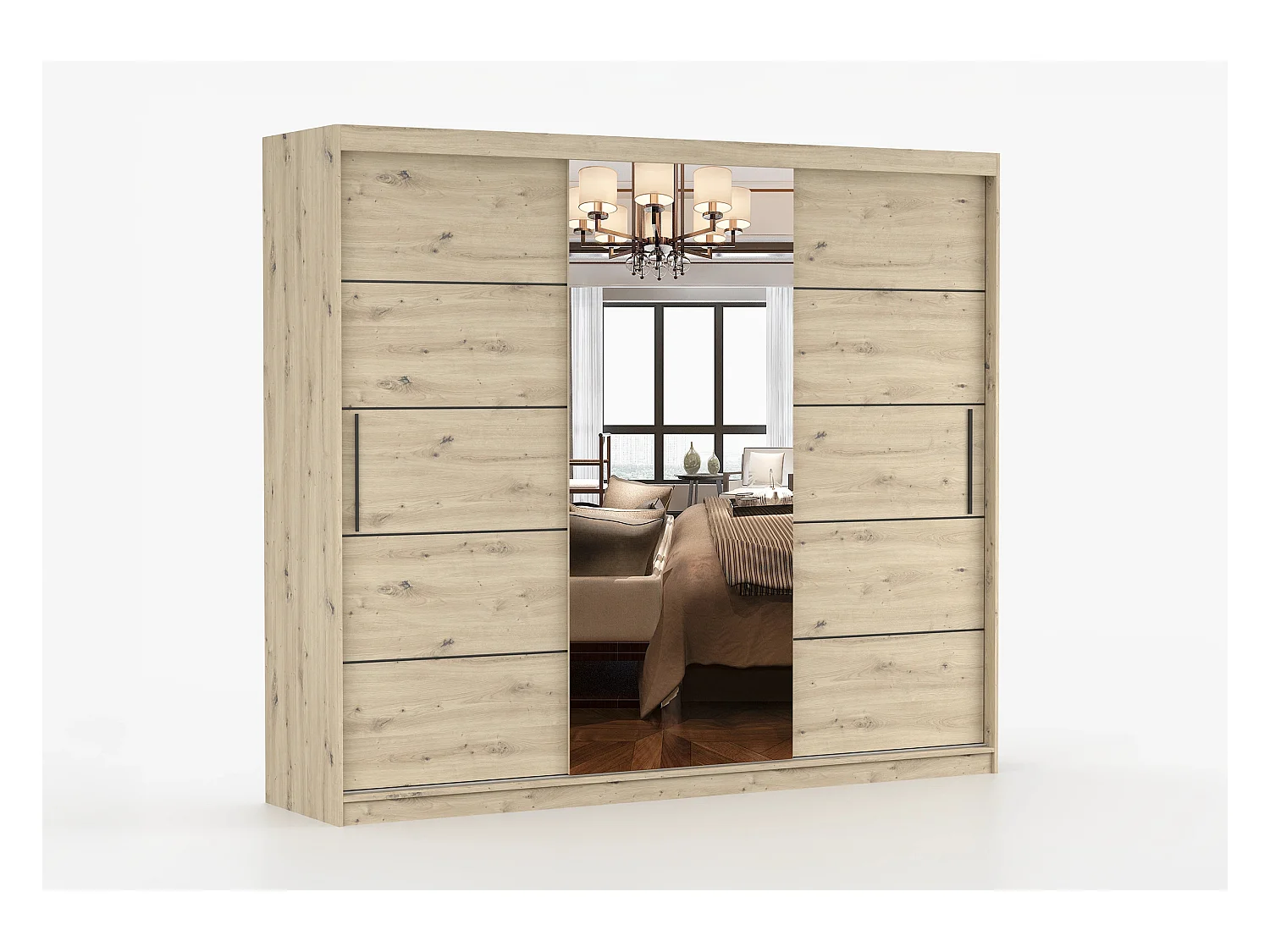 Armoire Elior 250 cm avec miroir - Effet bois