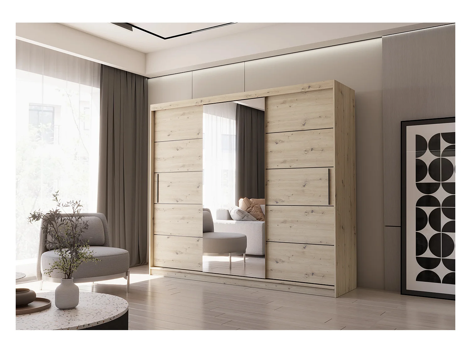 Armoire Elior 250 cm avec miroir - Effet bois