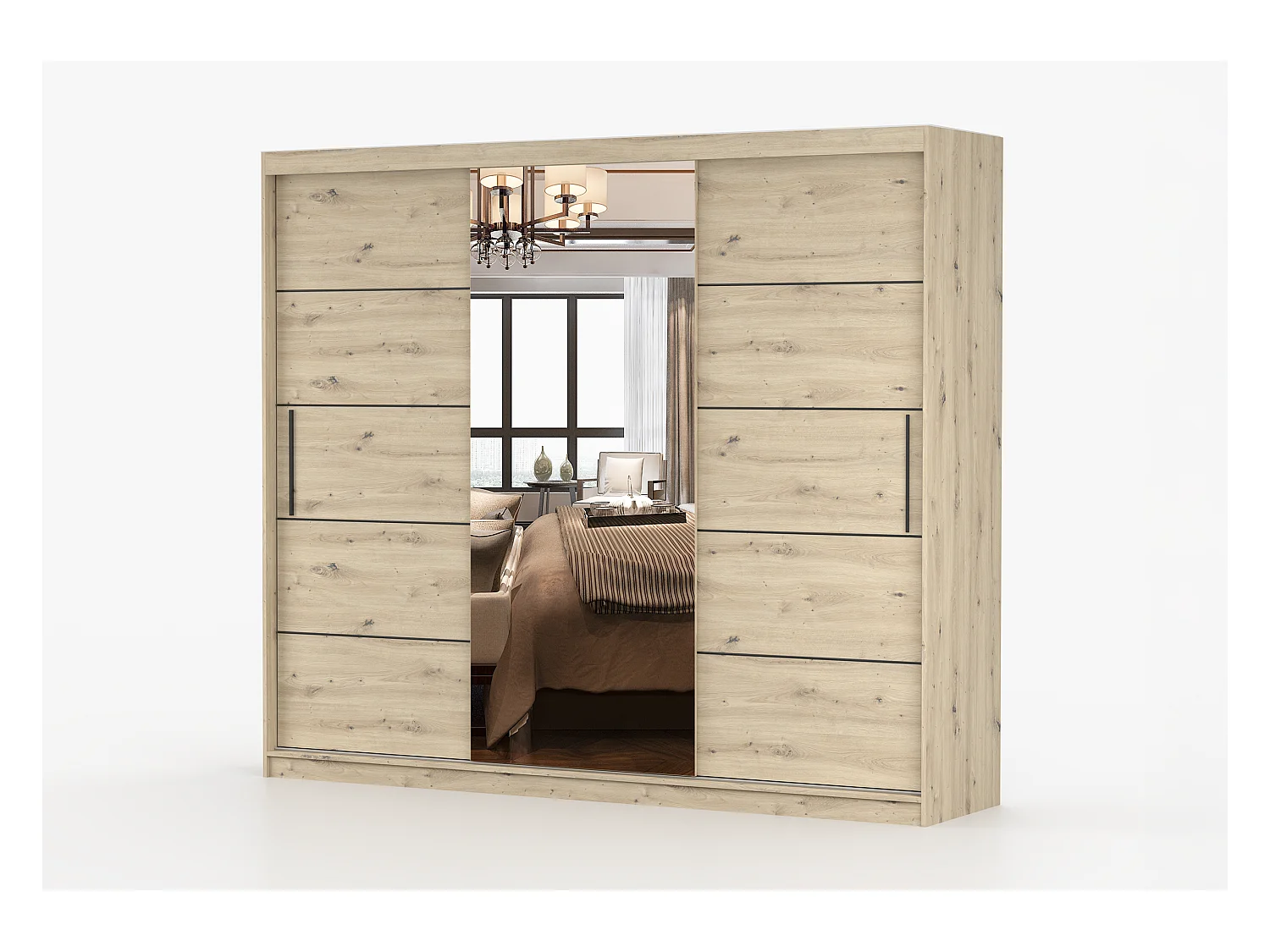 Armoire Elior 250 cm avec miroir - Effet bois