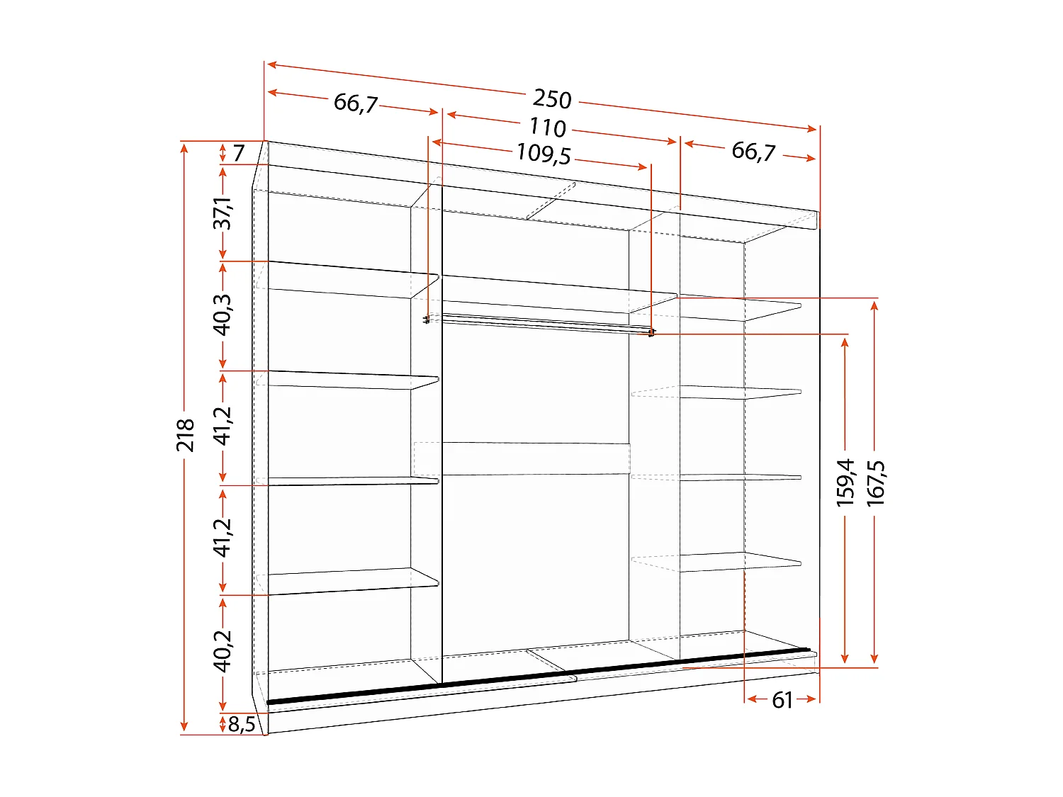 Armoire Elior 250 cm avec miroir - Effet bois
