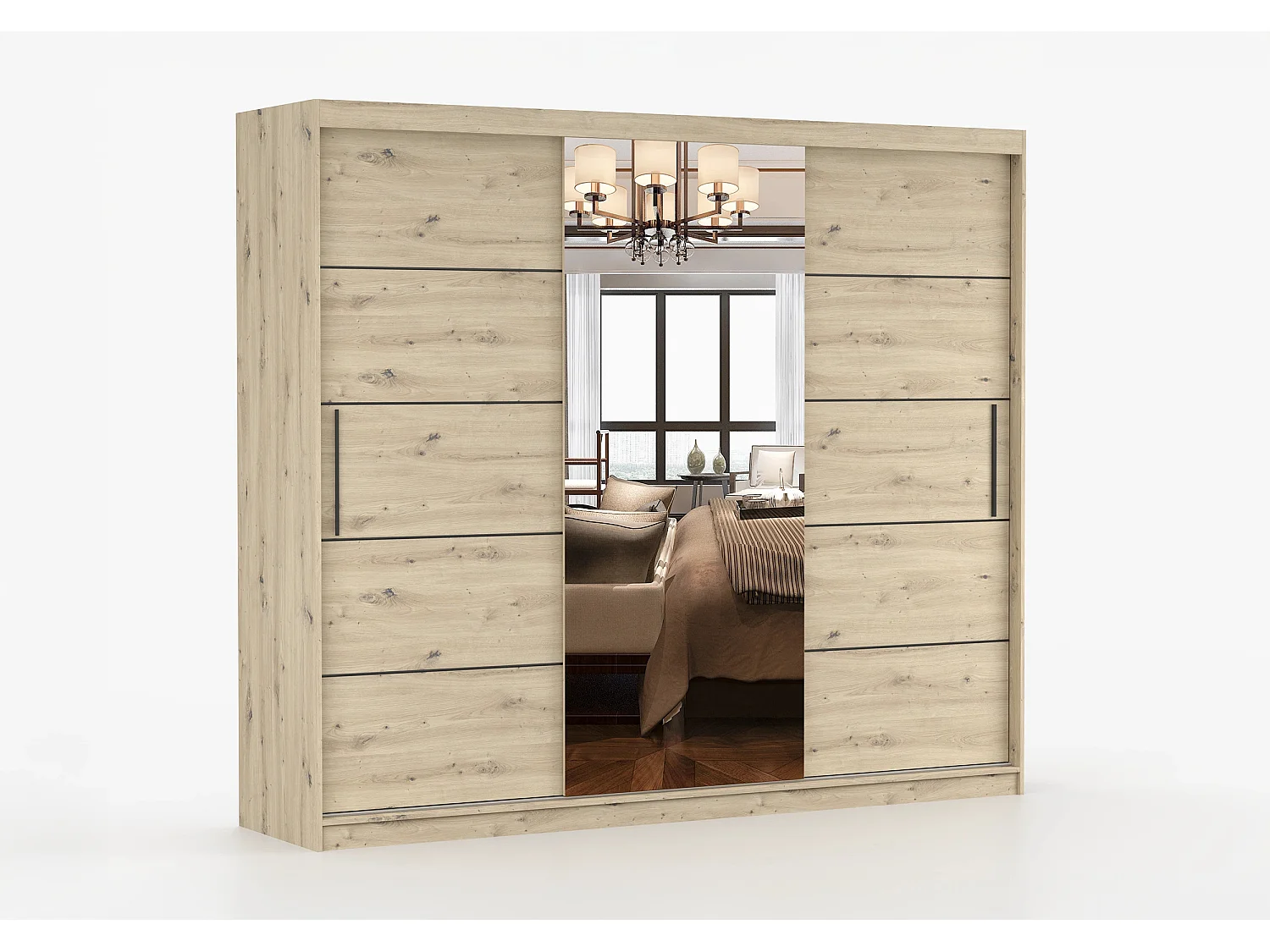 Armoire Elior 250 cm avec miroir - Effet bois