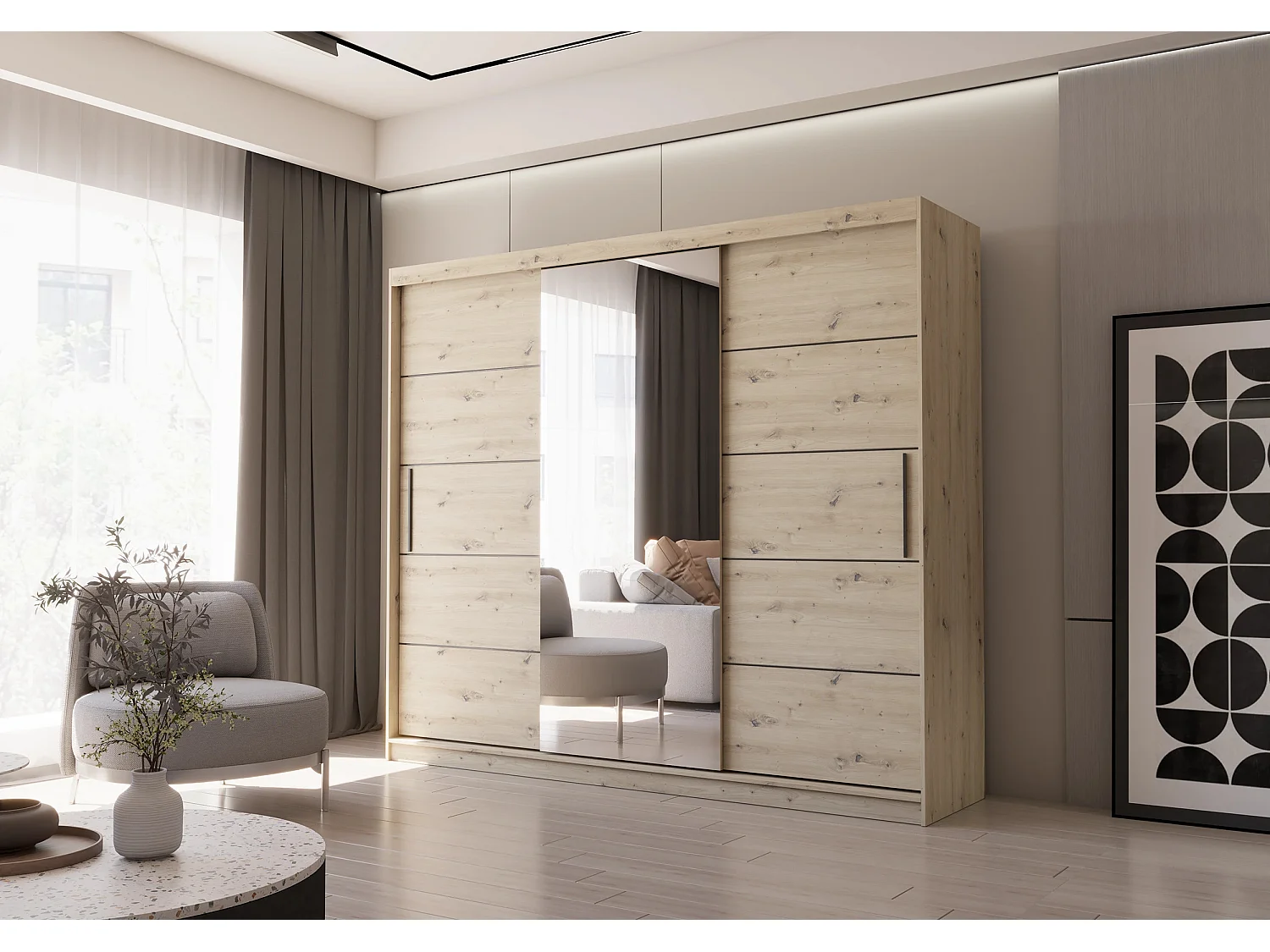 Armoire Elior 250 cm avec miroir - Effet bois