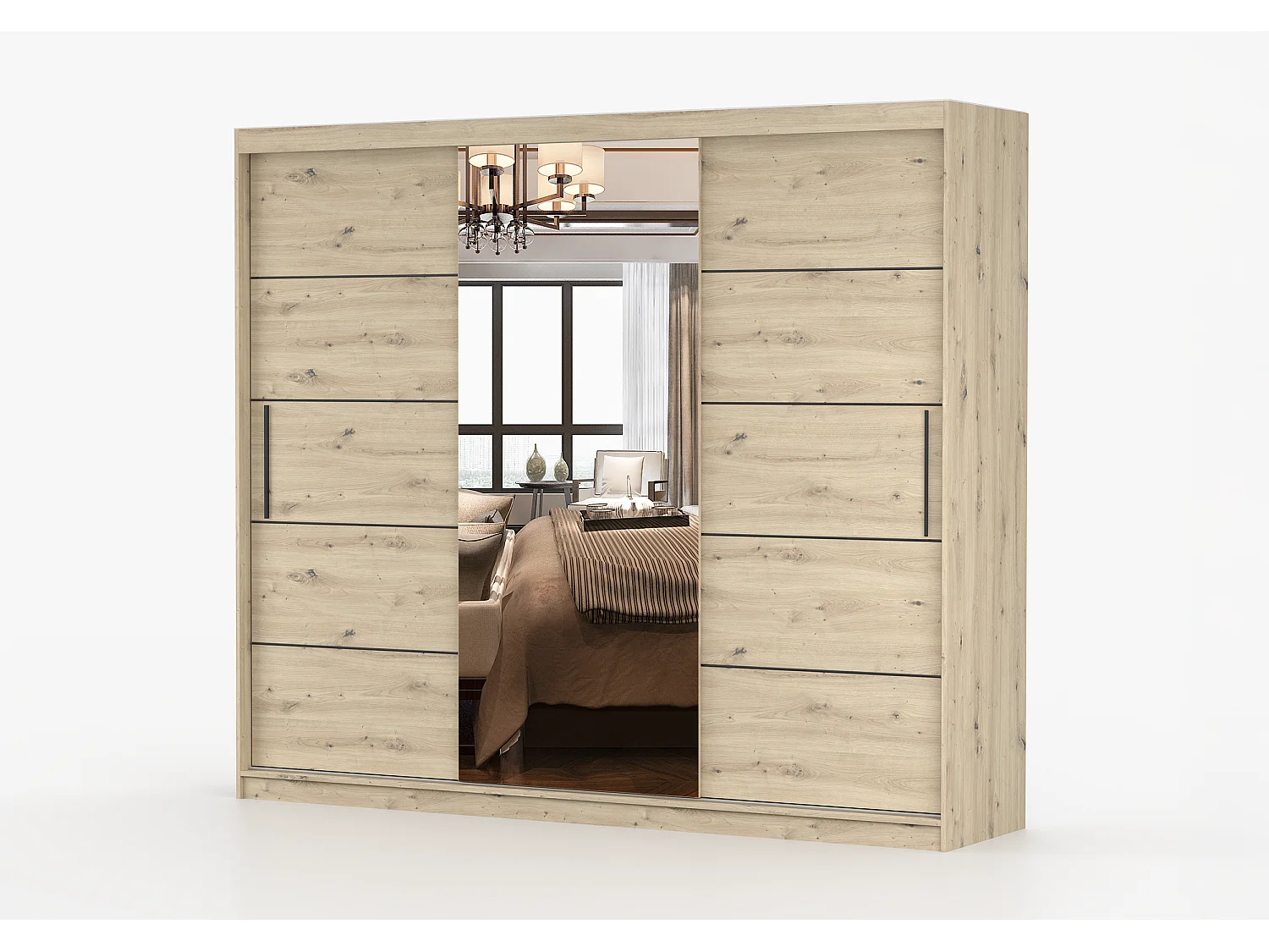 Armoire Elior 250 cm avec miroir - Effet bois