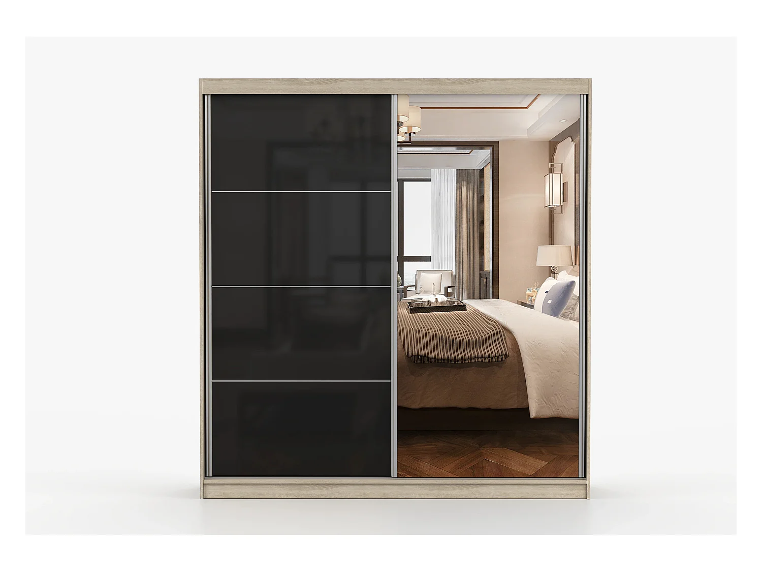 Armoire Calypso 203 cm avec miroir - Chêne - Noir