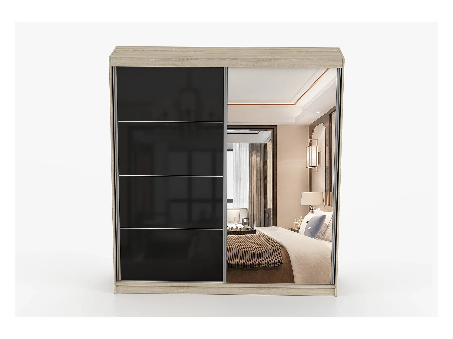 Armoire Calypso 203 cm avec miroir - Chêne - Noir
