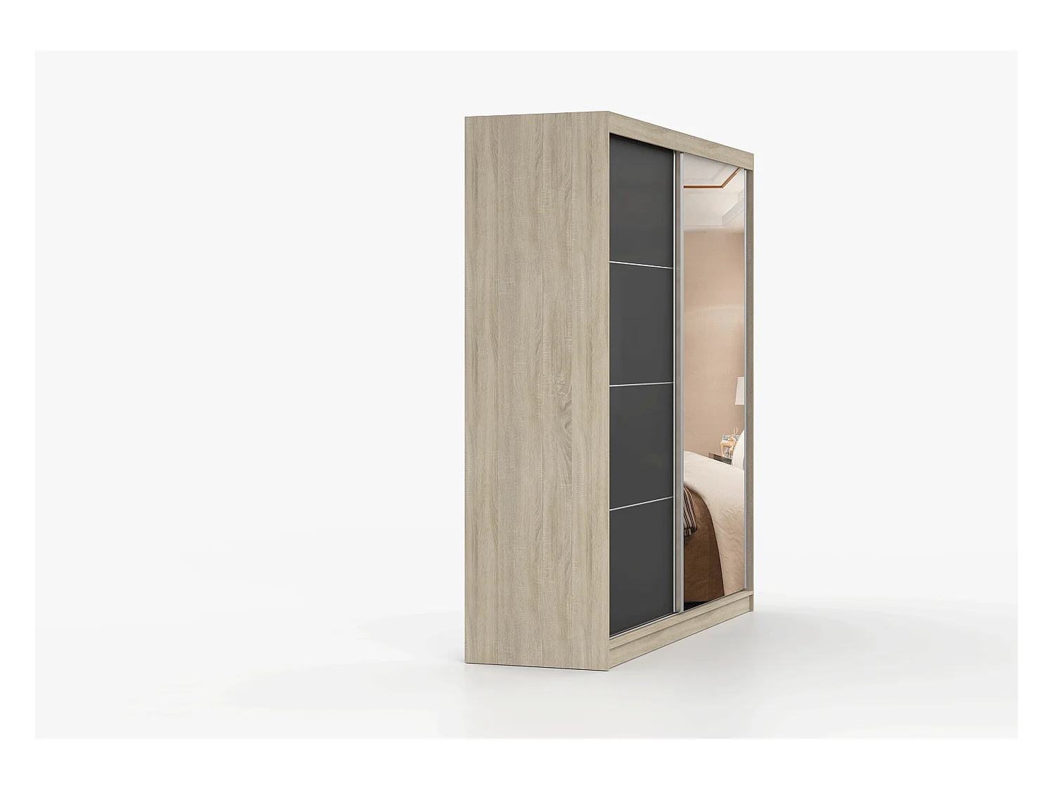 Armoire Calypso 203 cm avec miroir - Chêne - Noir