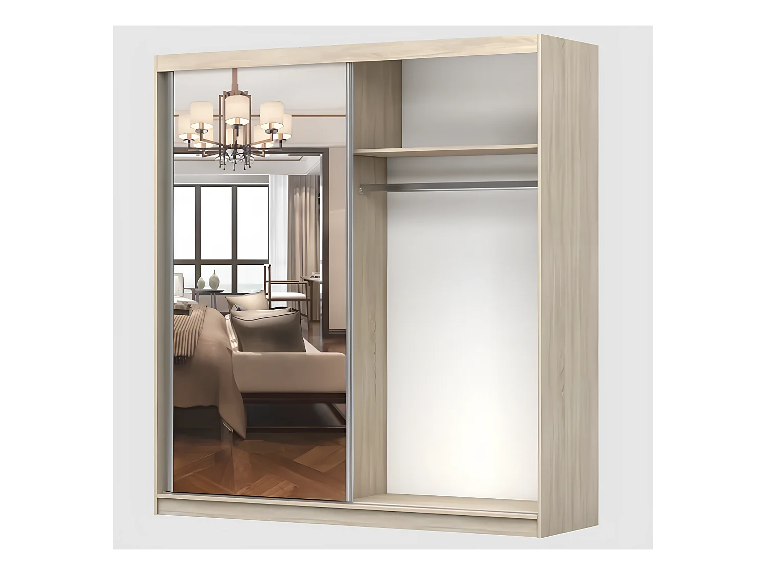 Armoire Calypso 203 cm avec miroir - Chêne - Noir