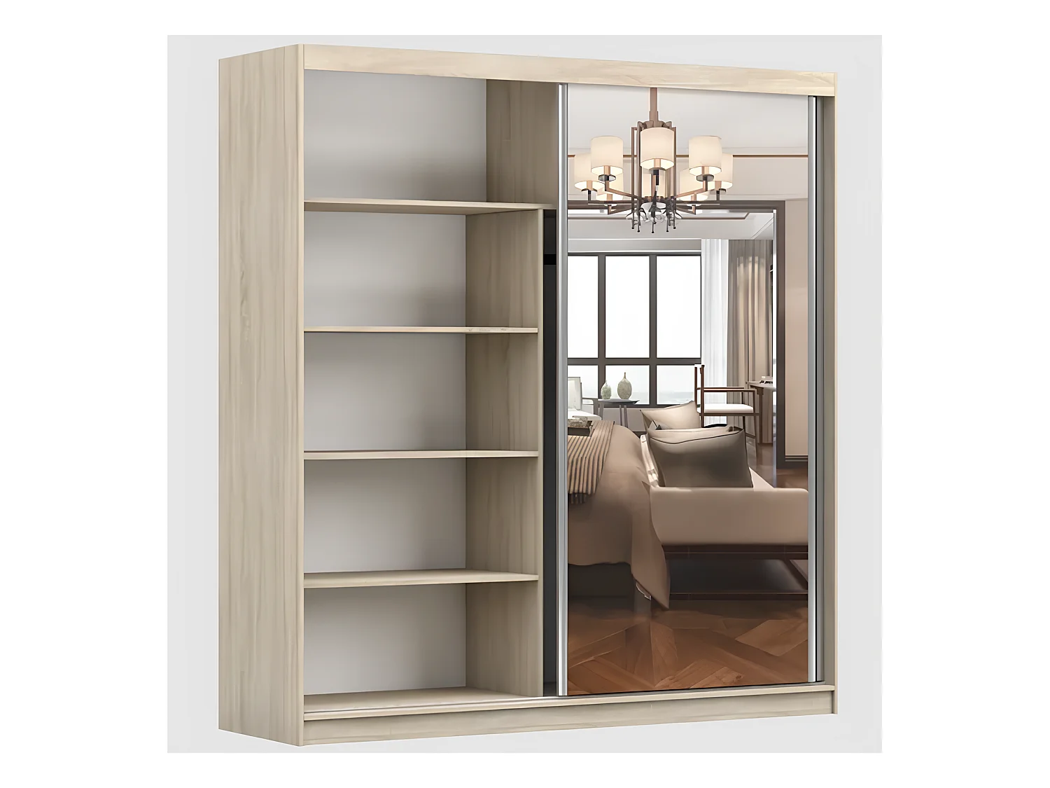 Armoire Calypso 203 cm avec miroir - Chêne - Noir