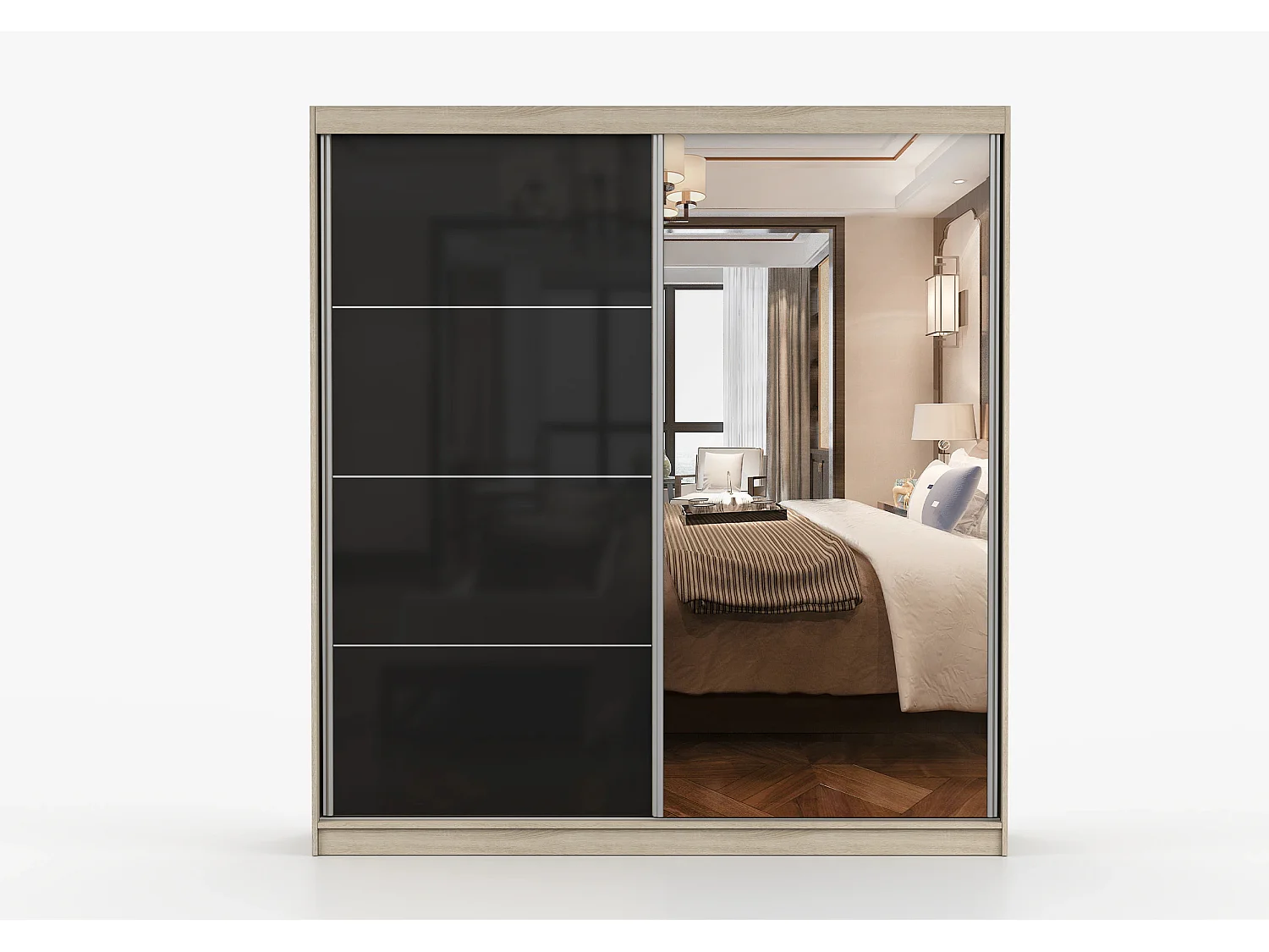 Armoire Calypso 203 cm avec miroir - Chêne - Noir