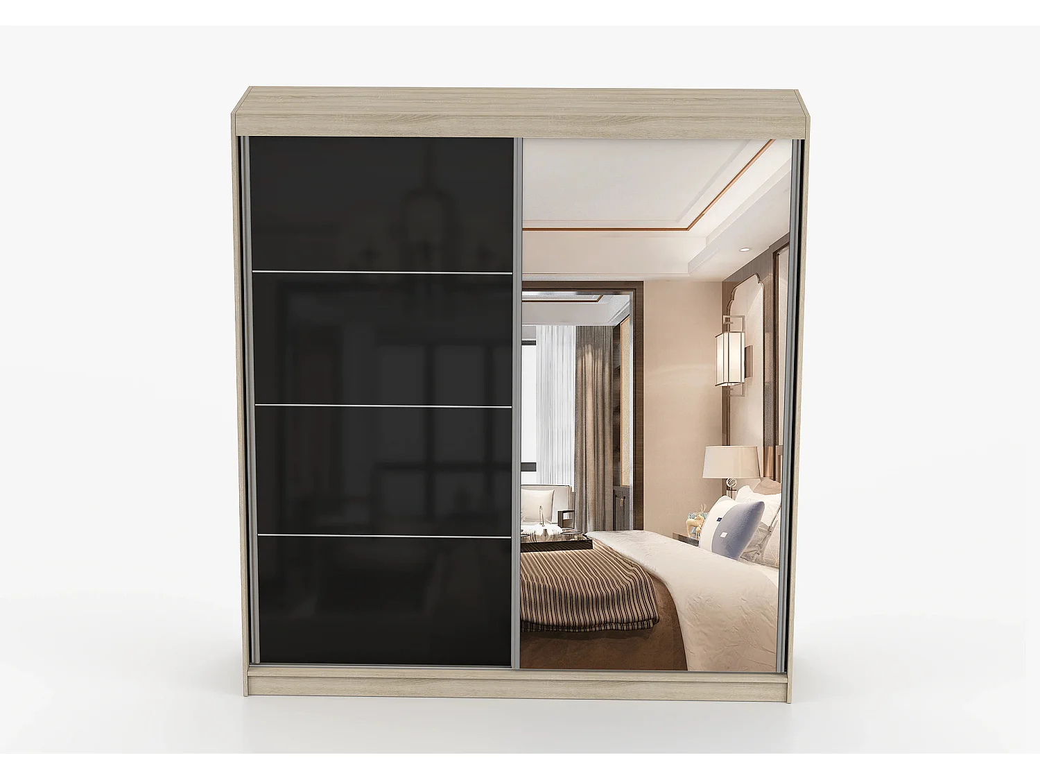 Armoire Calypso 203 cm avec miroir - Chêne - Noir