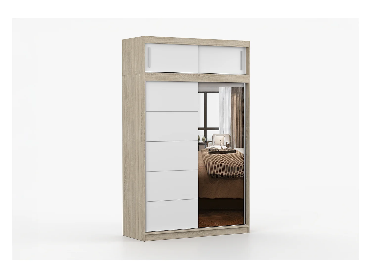 Armoire avec extension Faella 150 cm avec miroir - Chêne - Blanc