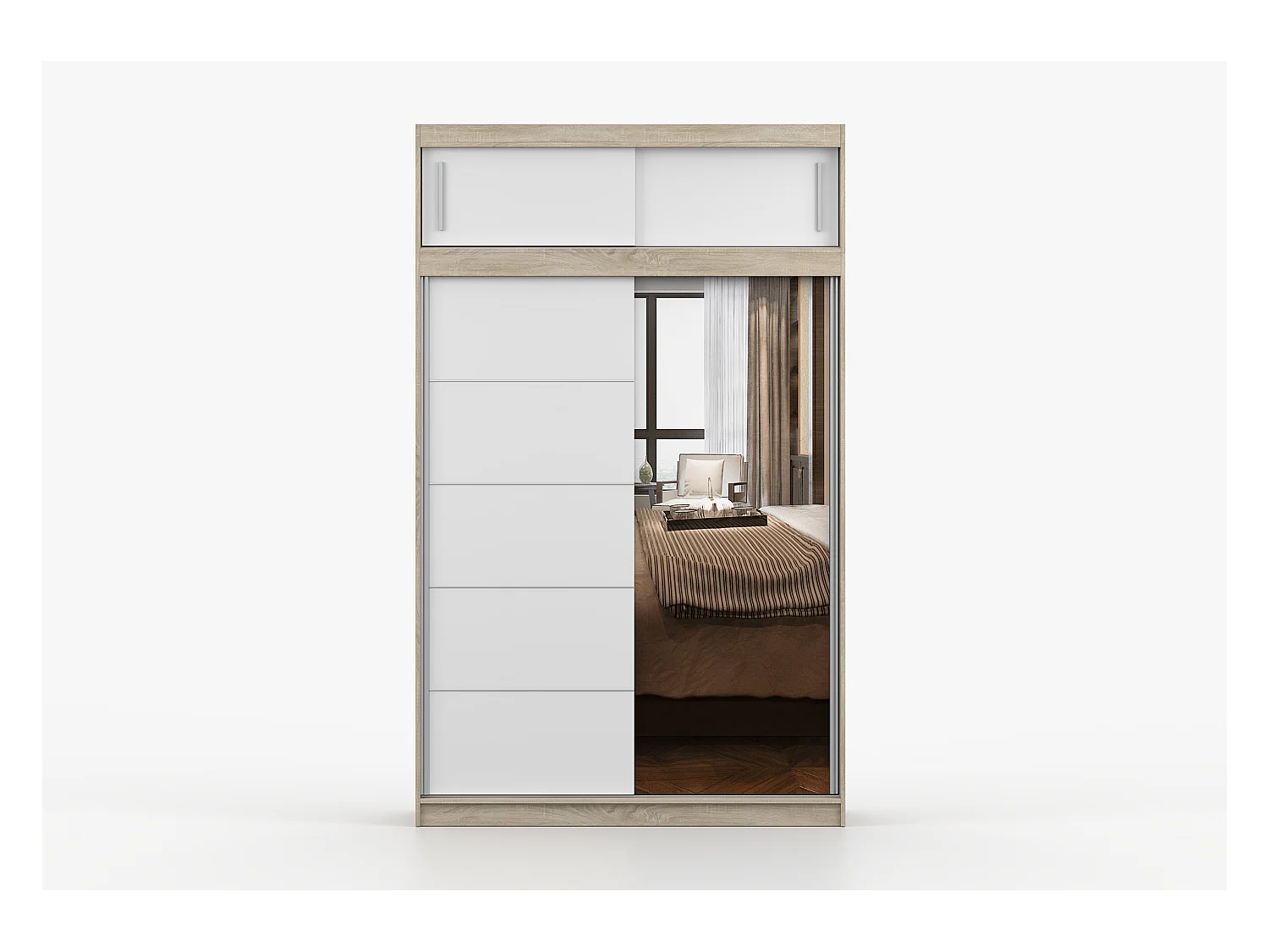 Armoire avec extension Faella 150 cm avec miroir - Chêne - Blanc