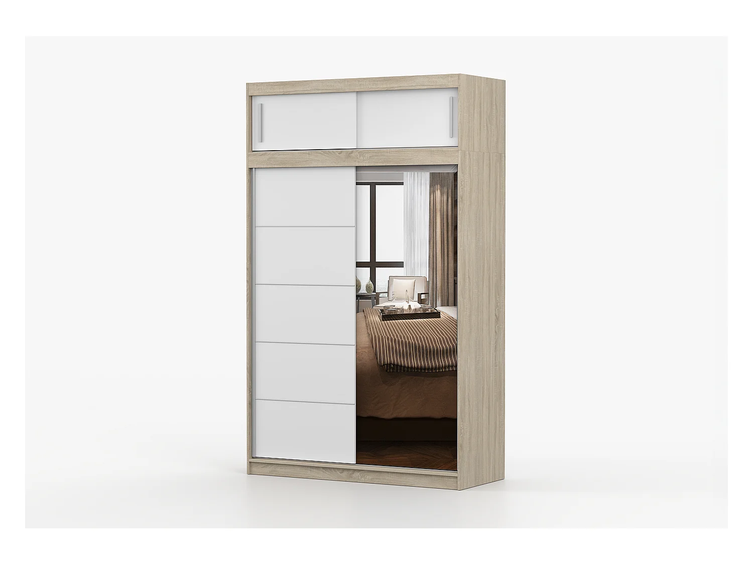 Armoire avec extension Faella 150 cm avec miroir - Chêne - Blanc