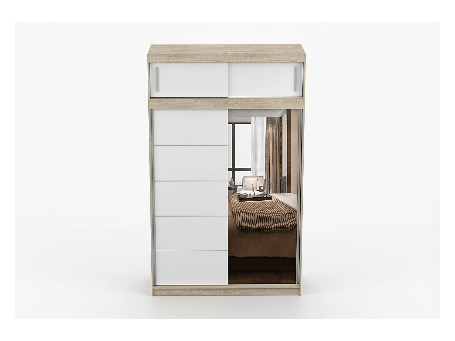 Armoire avec extension Faella 150 cm avec miroir - Chêne - Blanc