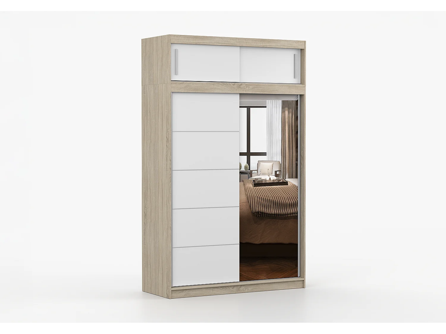Armoire avec extension Faella 150 cm avec miroir - Chêne - Blanc