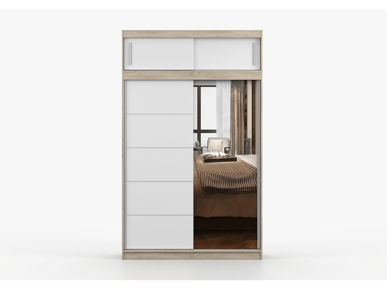 Armoire avec extension Faella 150 cm avec miroir - Chêne - Blanc