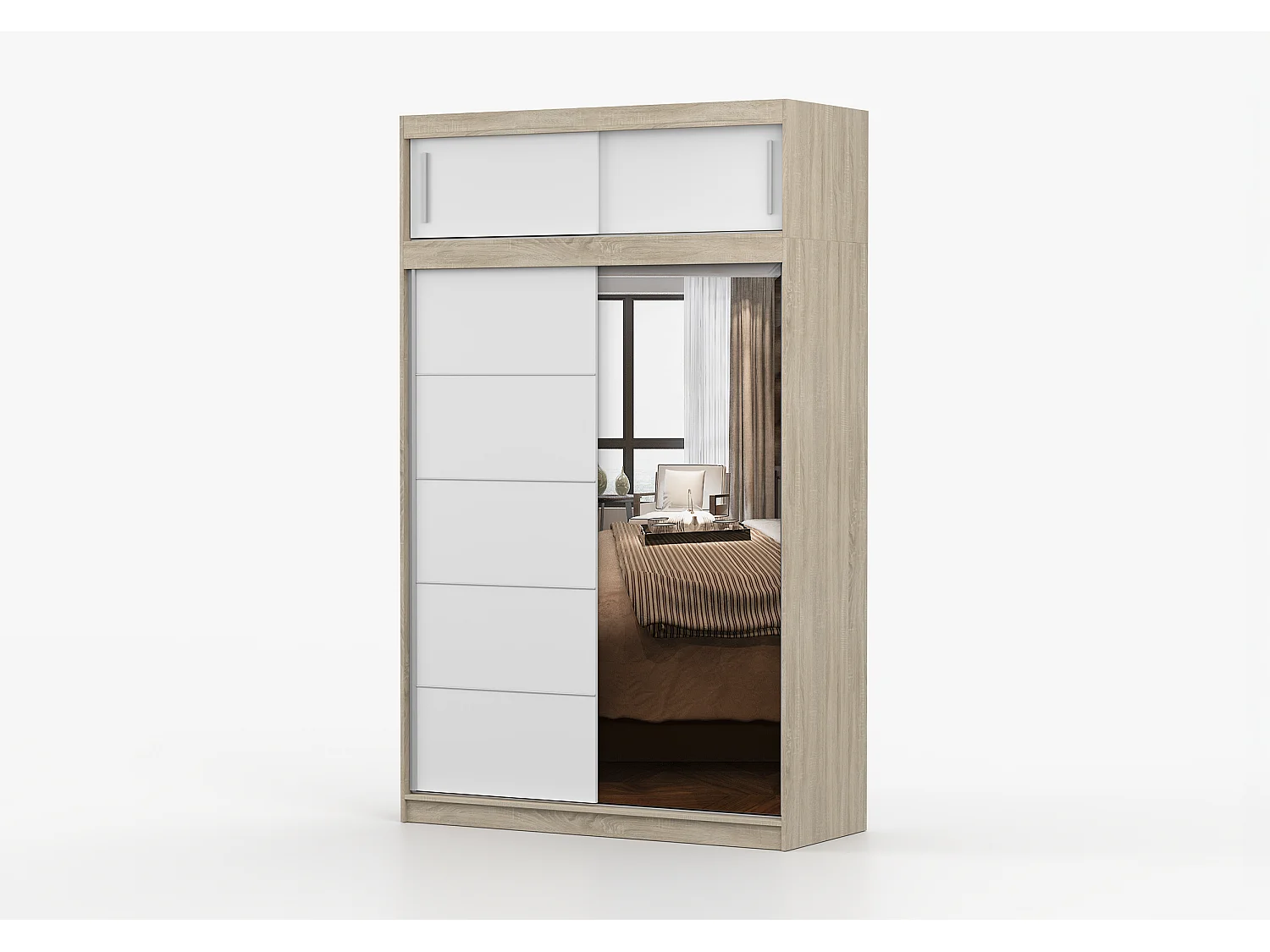 Armoire avec extension Faella 150 cm avec miroir - Chêne - Blanc