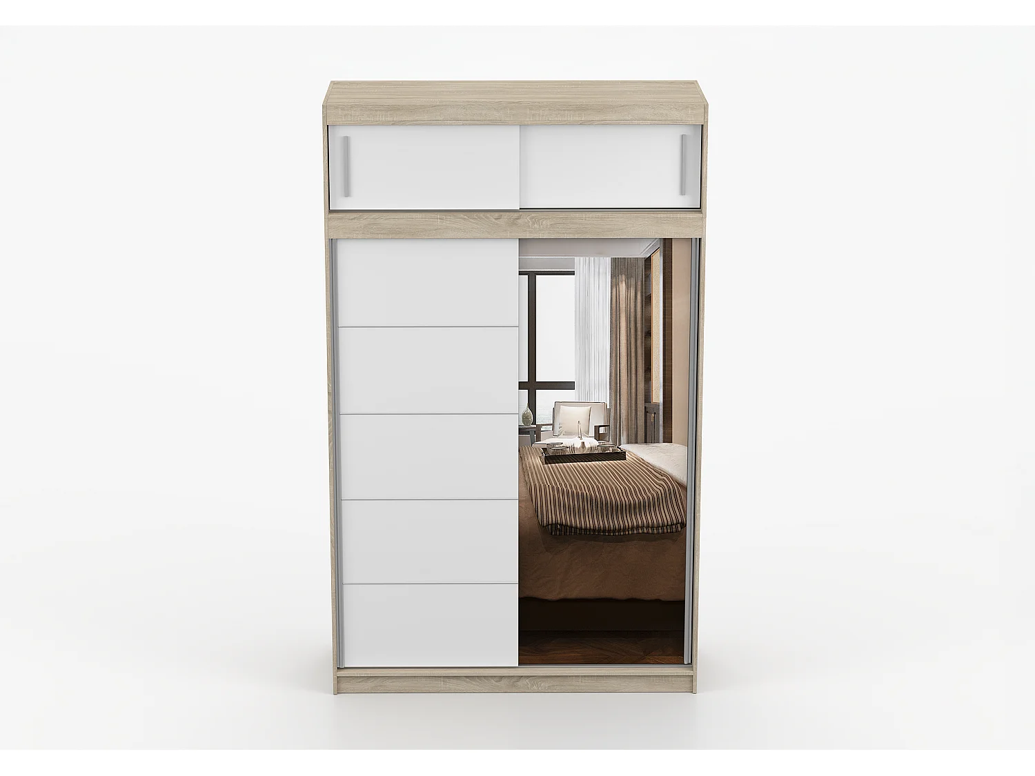 Armoire avec extension Faella 150 cm avec miroir - Chêne - Blanc