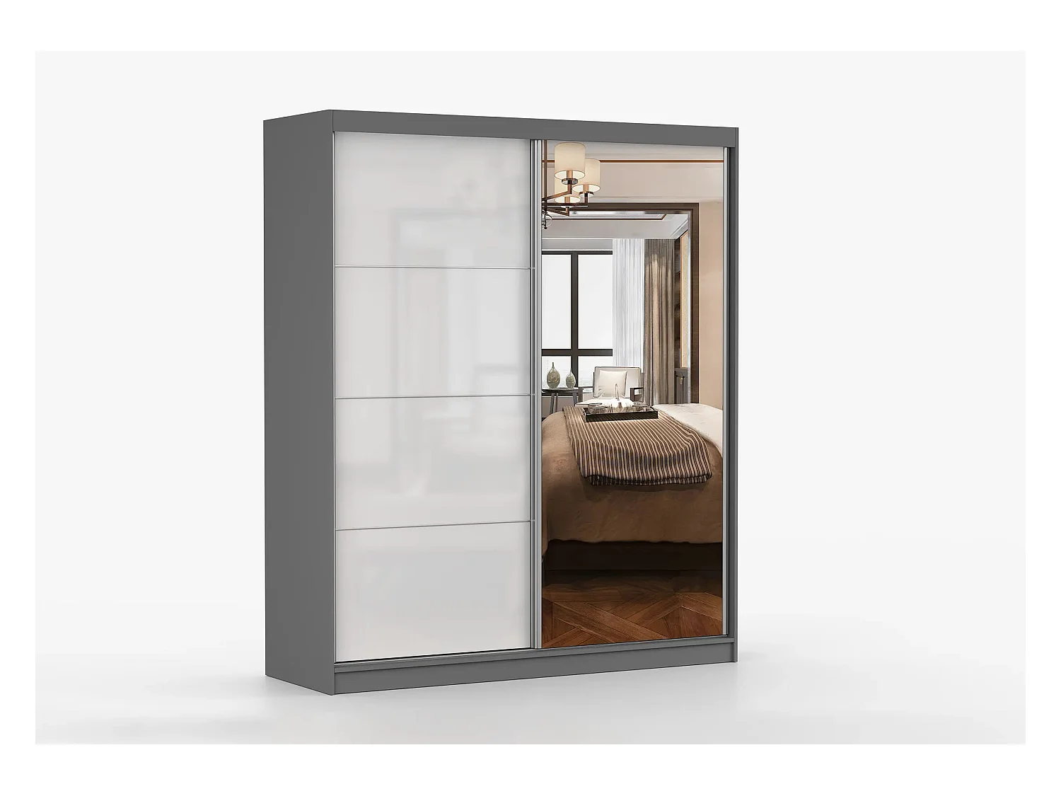 Armoire Naélie 183 cm avec miroir - Gris - Blanc
