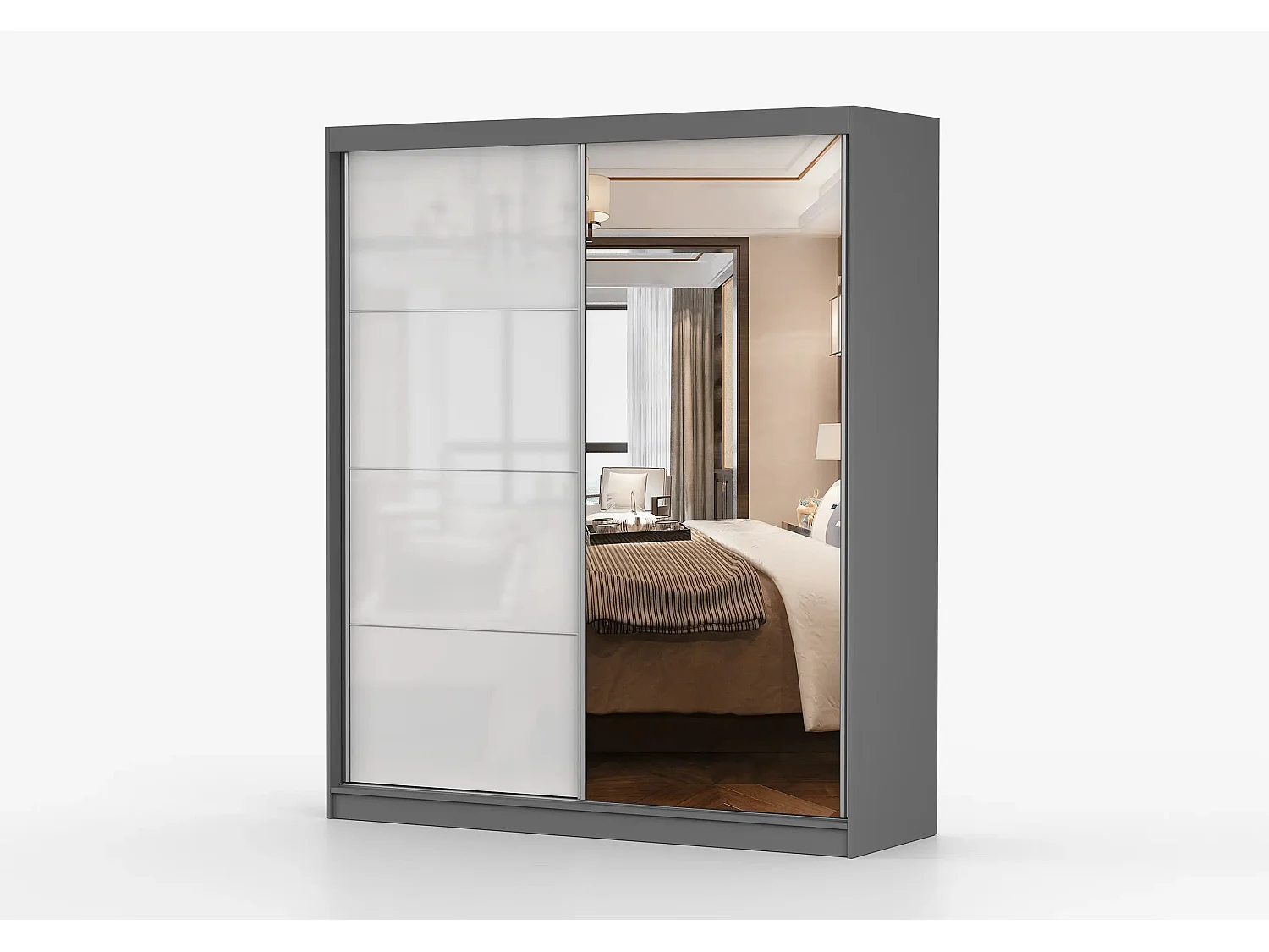 Armoire Naélie 183 cm avec miroir - Gris - Blanc