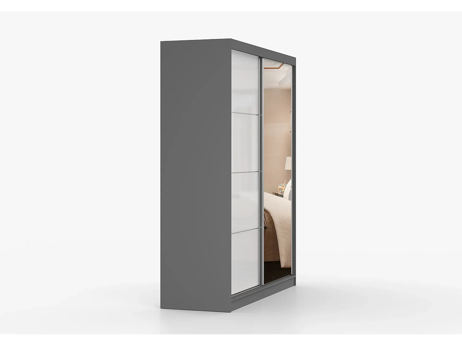 Armoire Naélie 183 cm avec miroir - Gris - Blanc