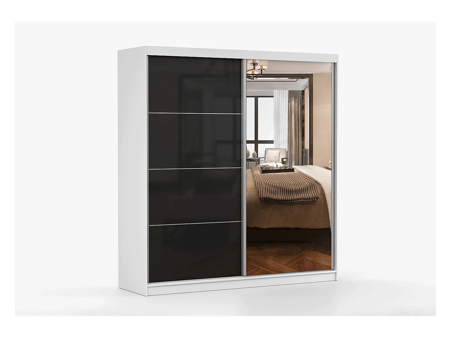 Armoire Calypso 203 cm avec miroir - Blanc - Noir