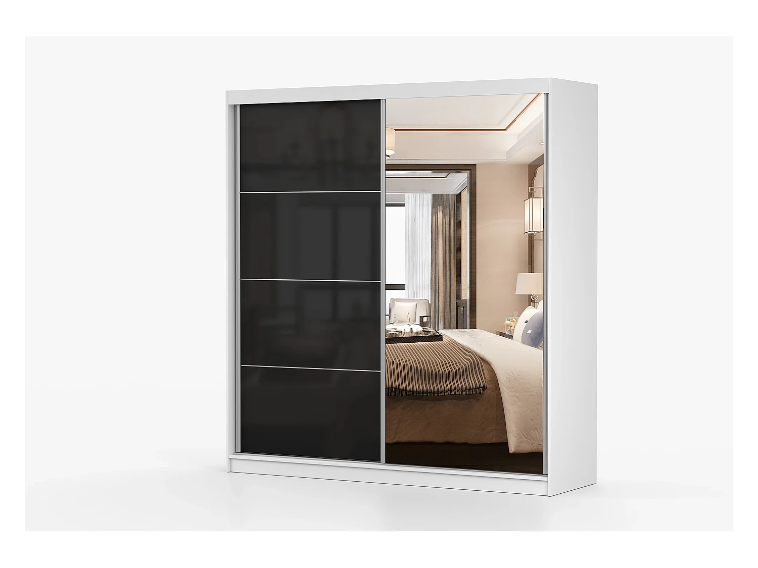 Armoire Calypso 203 cm avec miroir - Blanc - Noir