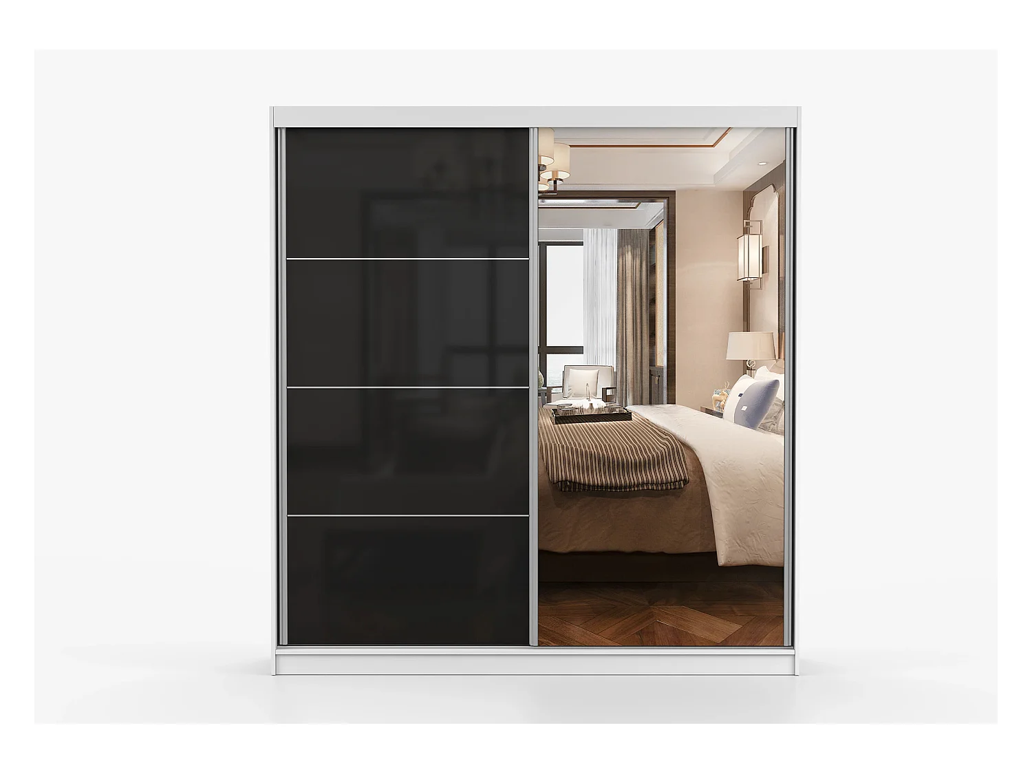 Armoire Calypso 203 cm avec miroir - Blanc - Noir