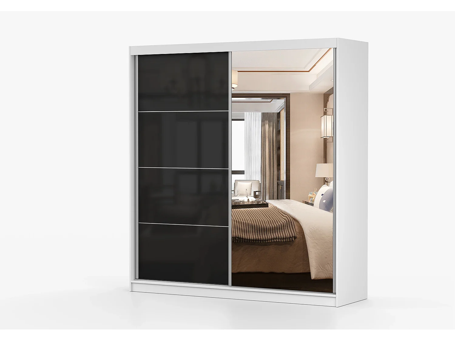Armoire Calypso 203 cm avec miroir - Blanc - Noir