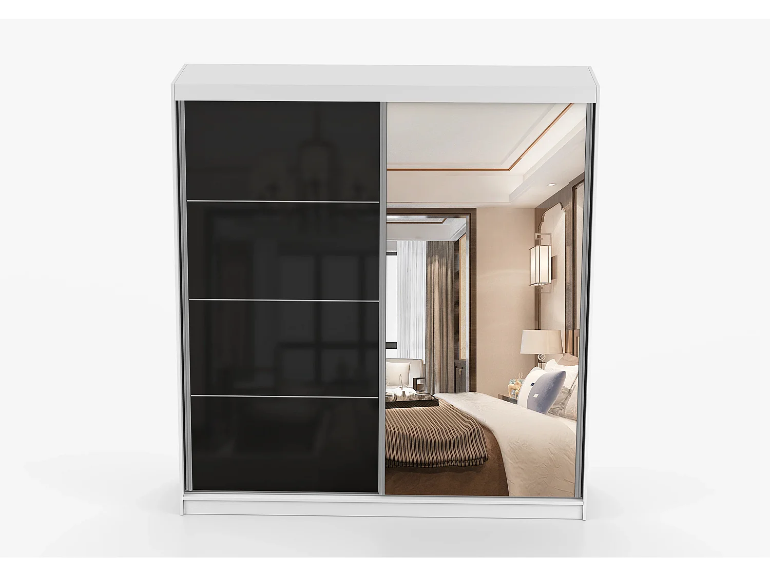Armoire Calypso 203 cm avec miroir - Blanc - Noir