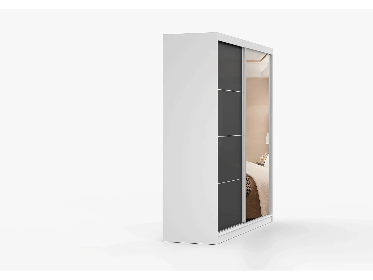 Armoire Calypso 203 cm avec miroir - Blanc - Noir
