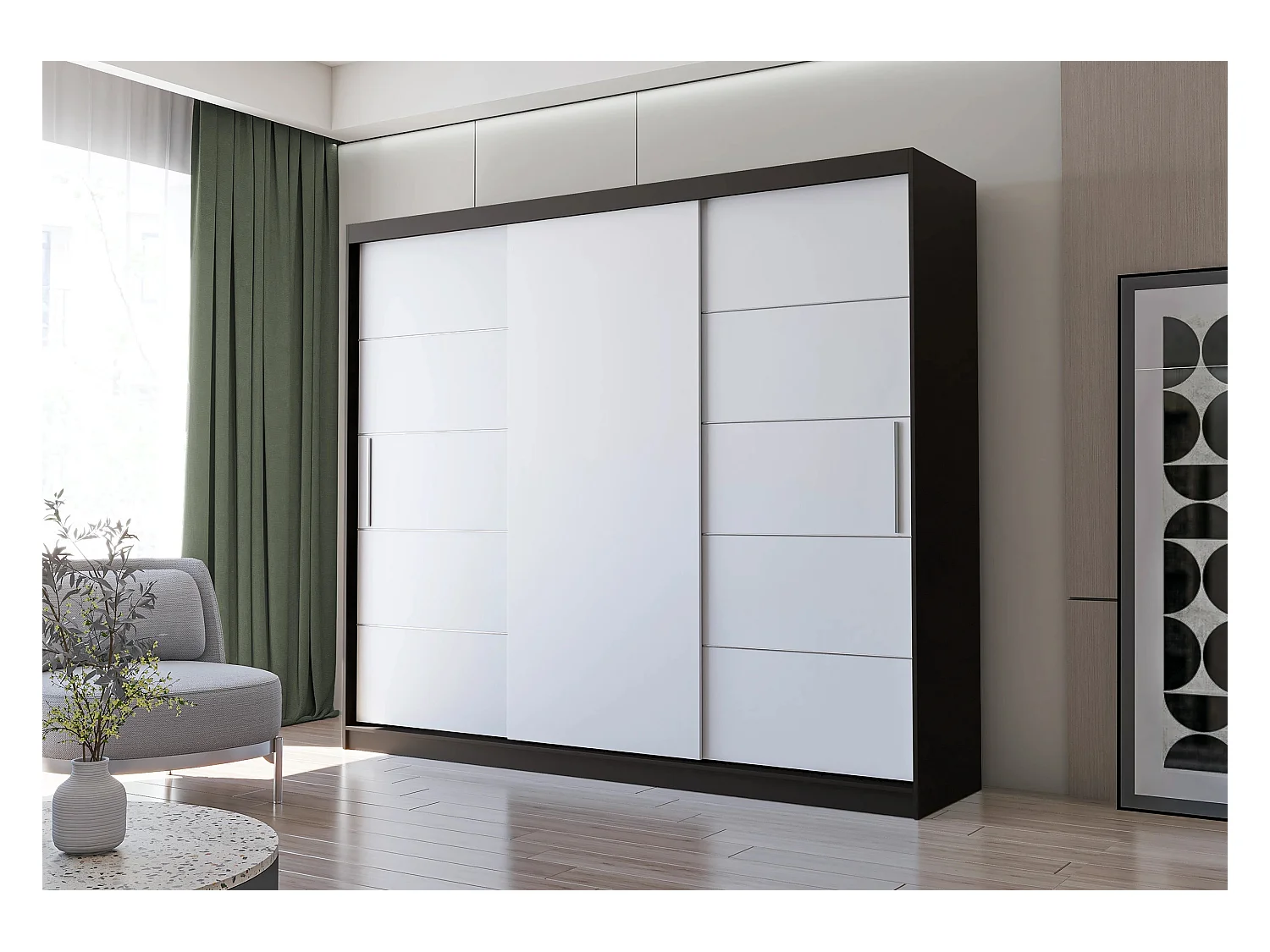 Armoire Thalia 250 cm - Noir - Blanc