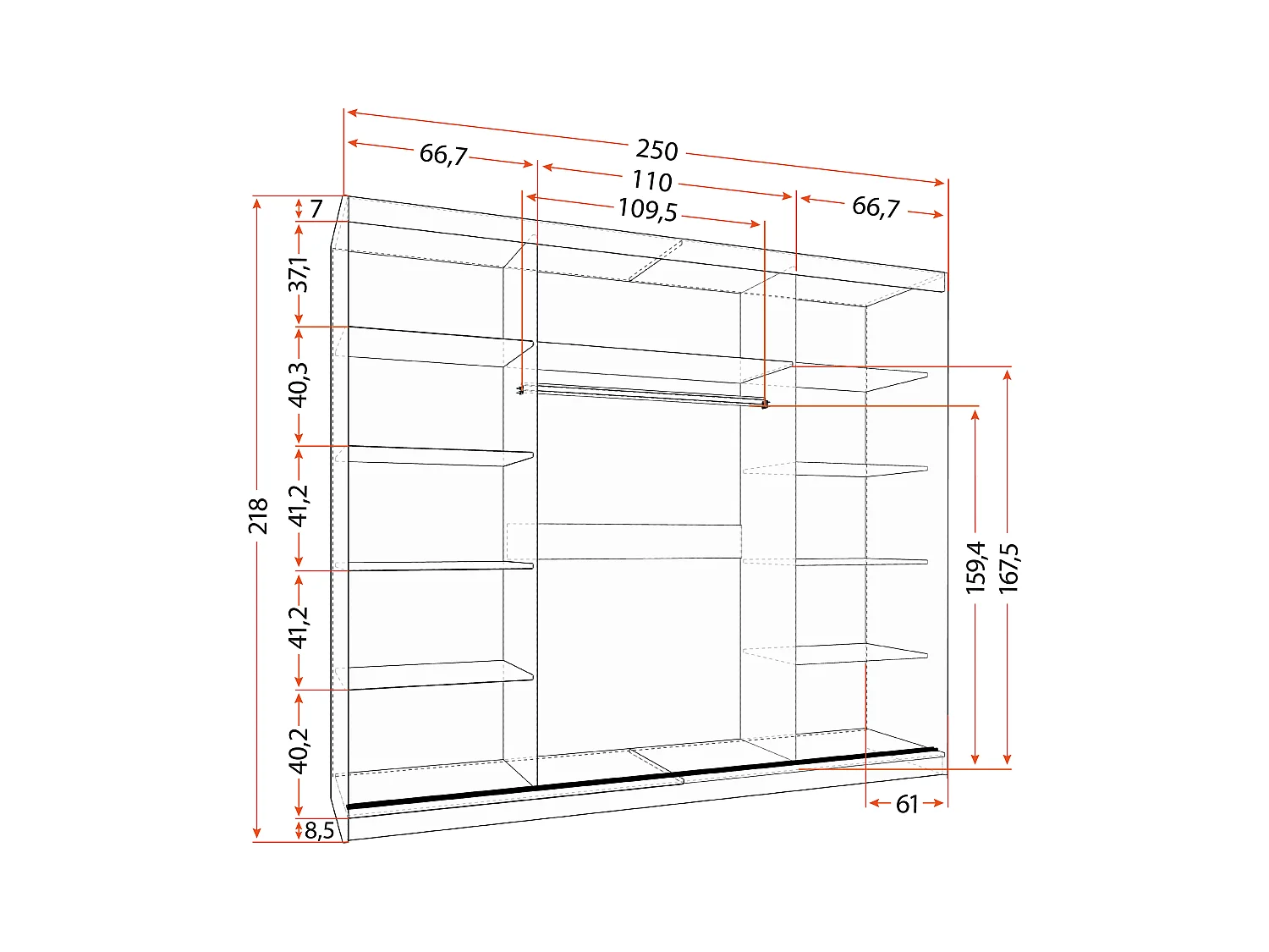 Armoire Thalia 250 cm - Noir - Blanc