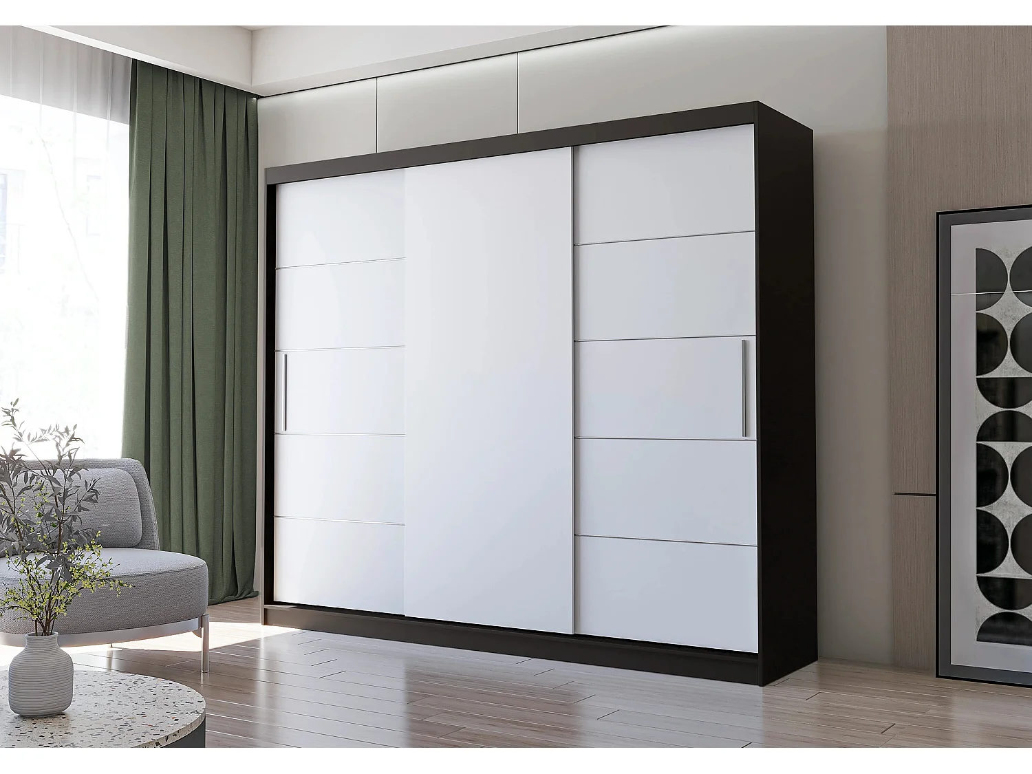 Armoire Thalia 250 cm - Noir - Blanc